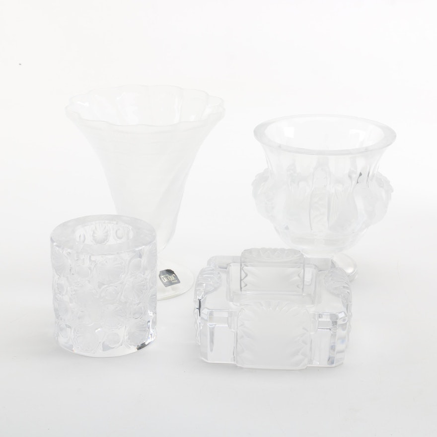 Lalique Signed Crystal "Lucie" and "Dampierre" Vases