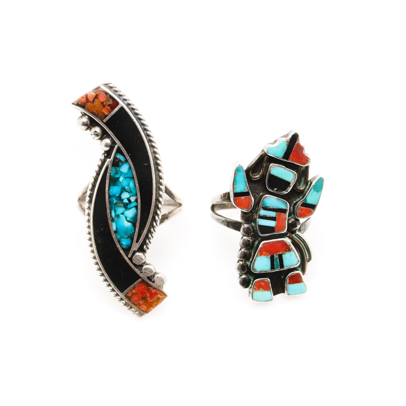 Southwestern Style Sterling Silver Inlay Rings Including Turquoise