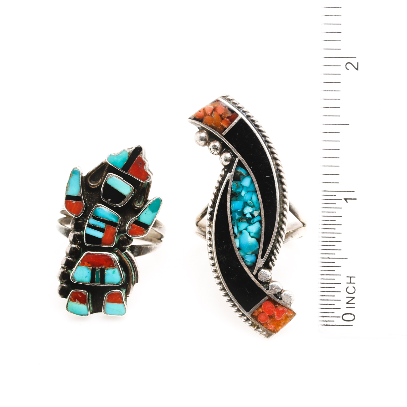 Southwestern Style Sterling Silver Inlay Rings Including Turquoise