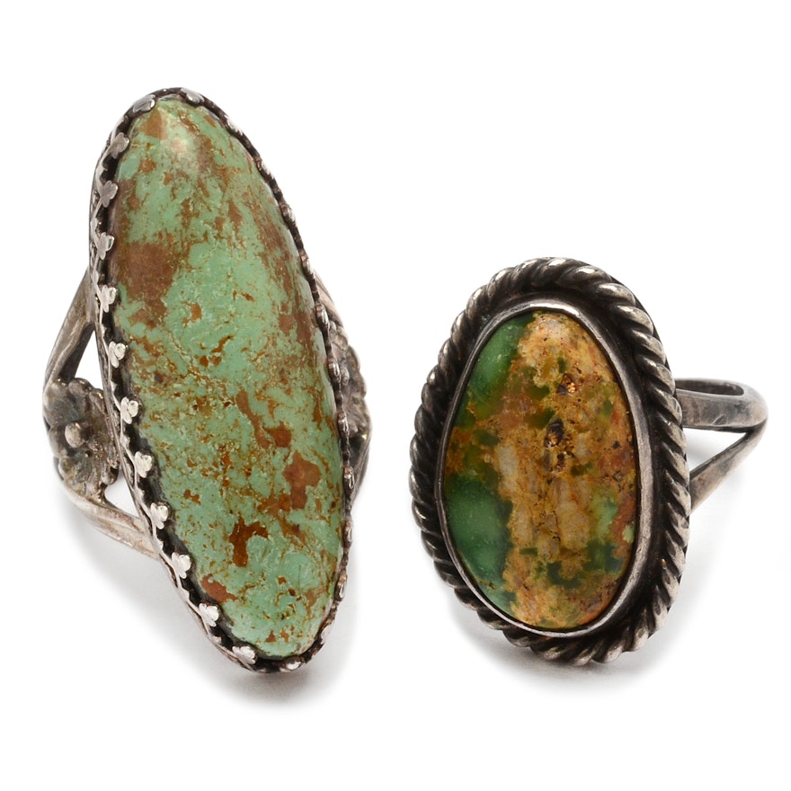 Sterling Silver Green Turquoise Fashion Rings