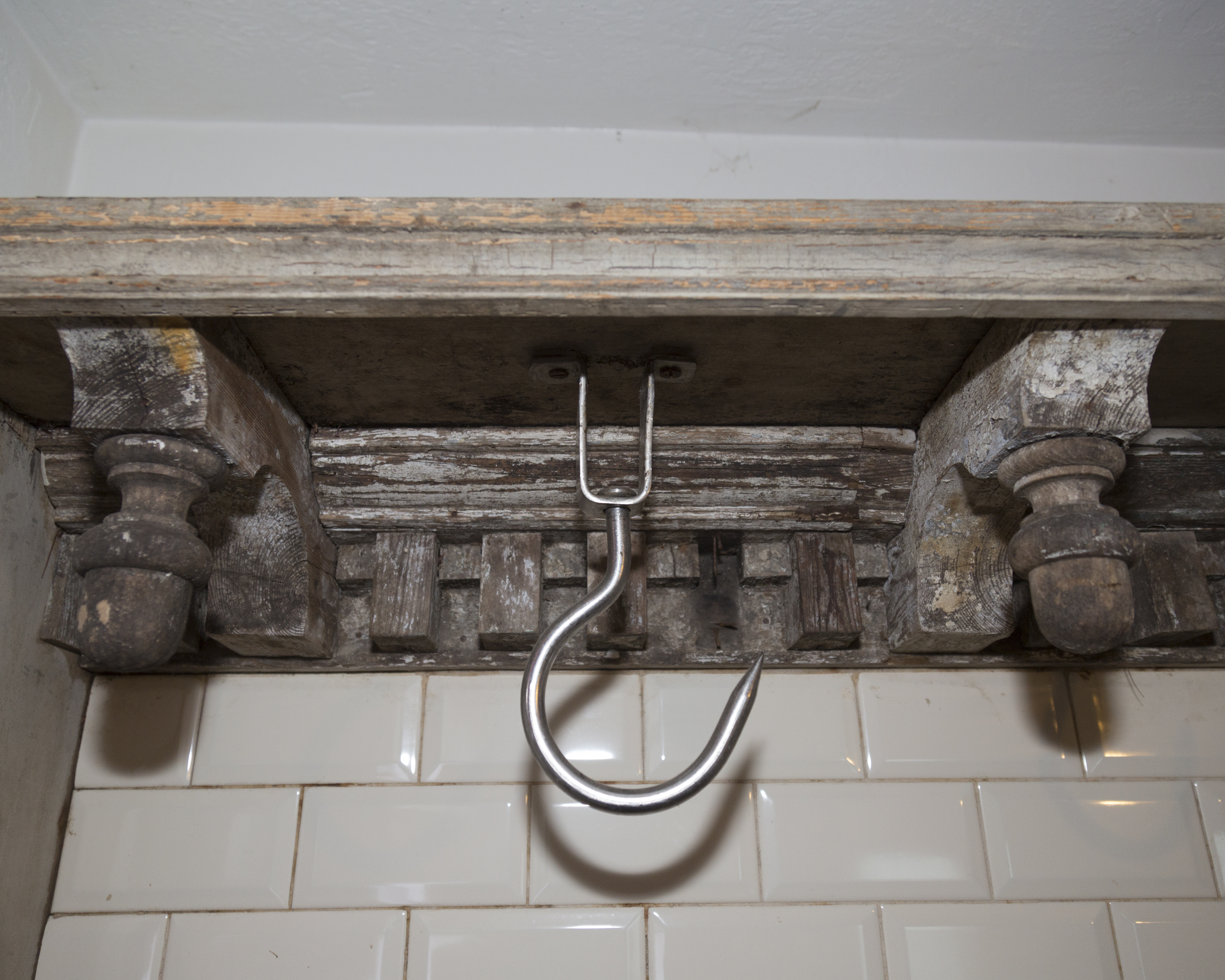 Antique French Butcher's Block with Meat Hooks