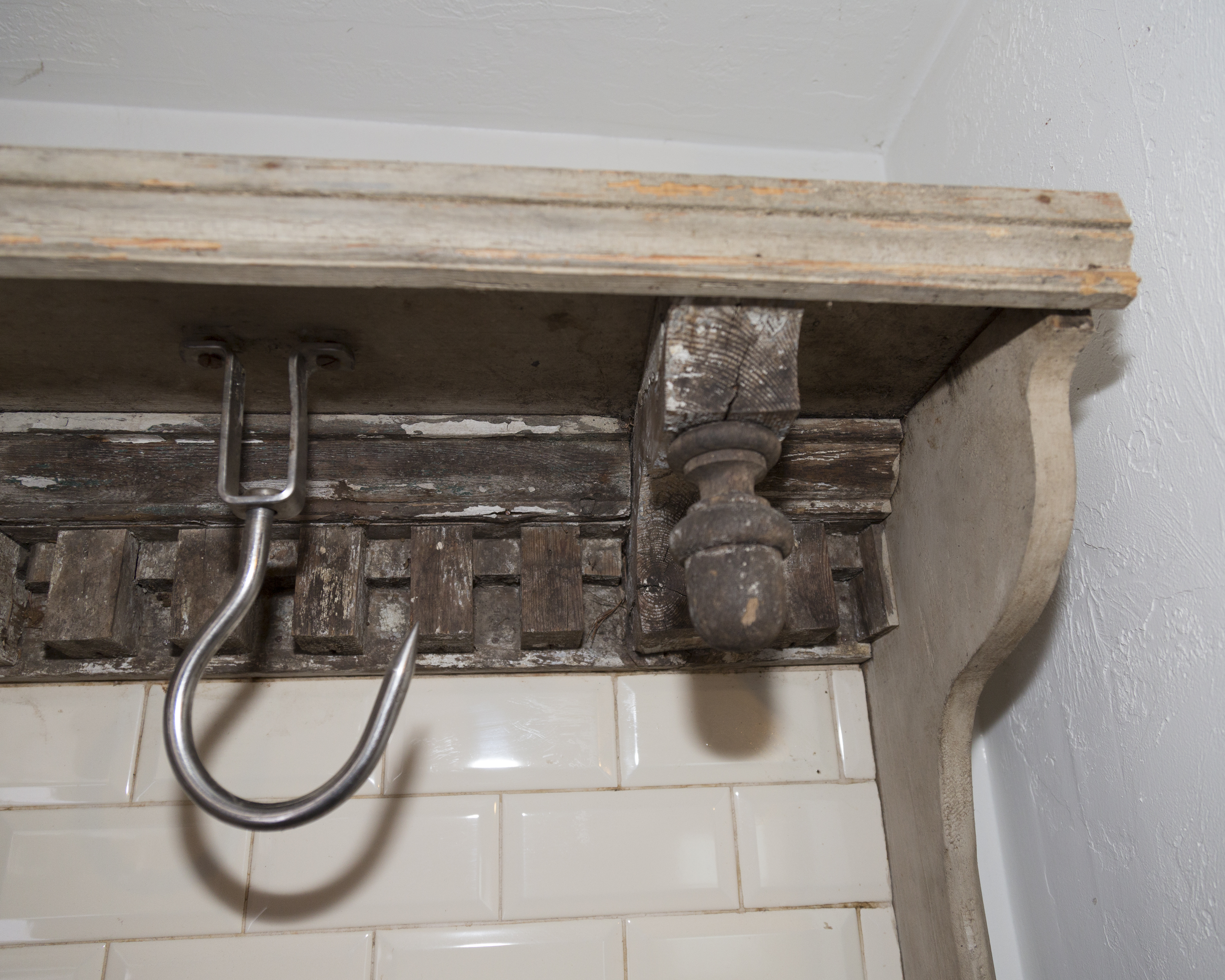 Antique French Butcher's Block with Meat Hooks