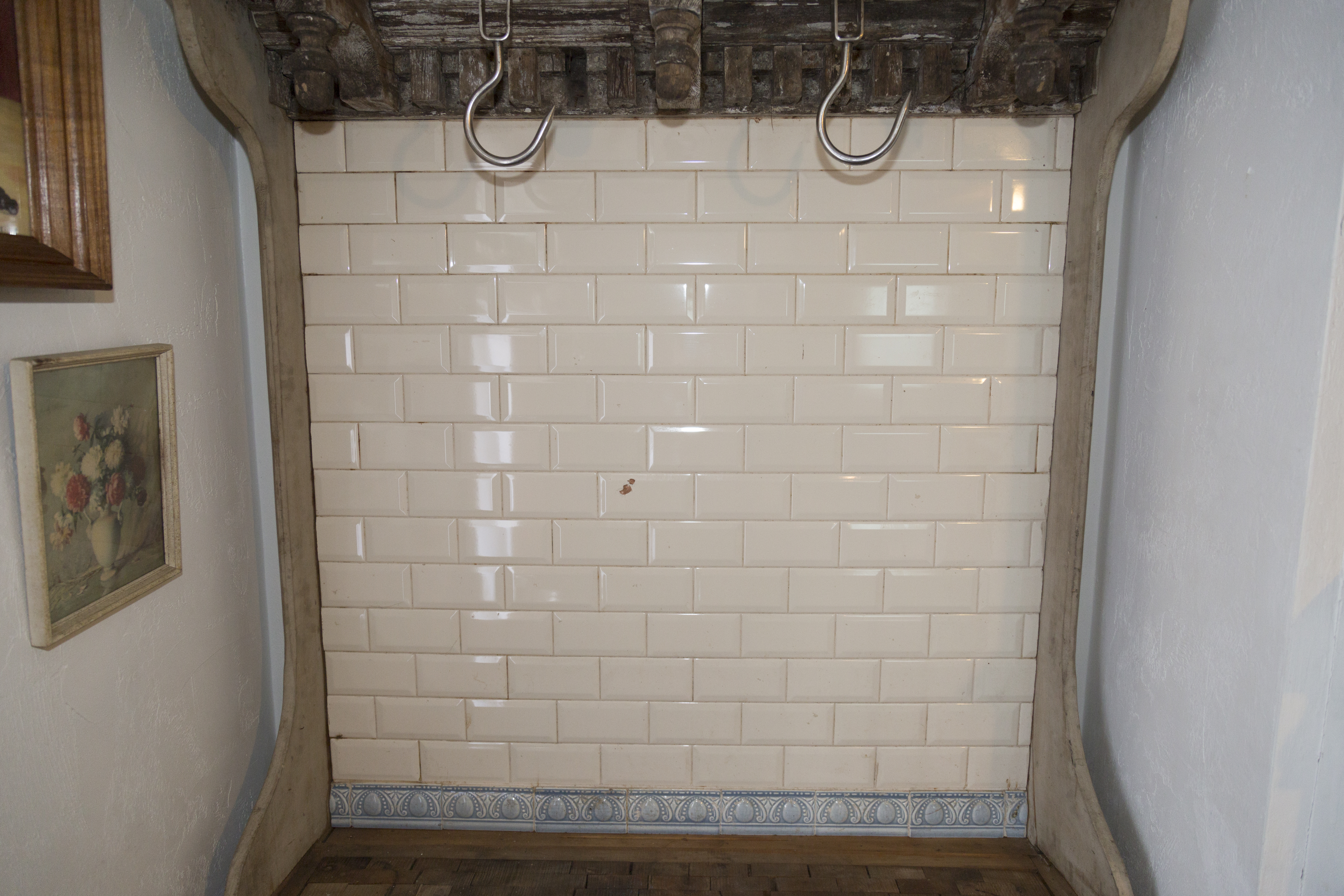 Antique French Butcher's Block with Meat Hooks