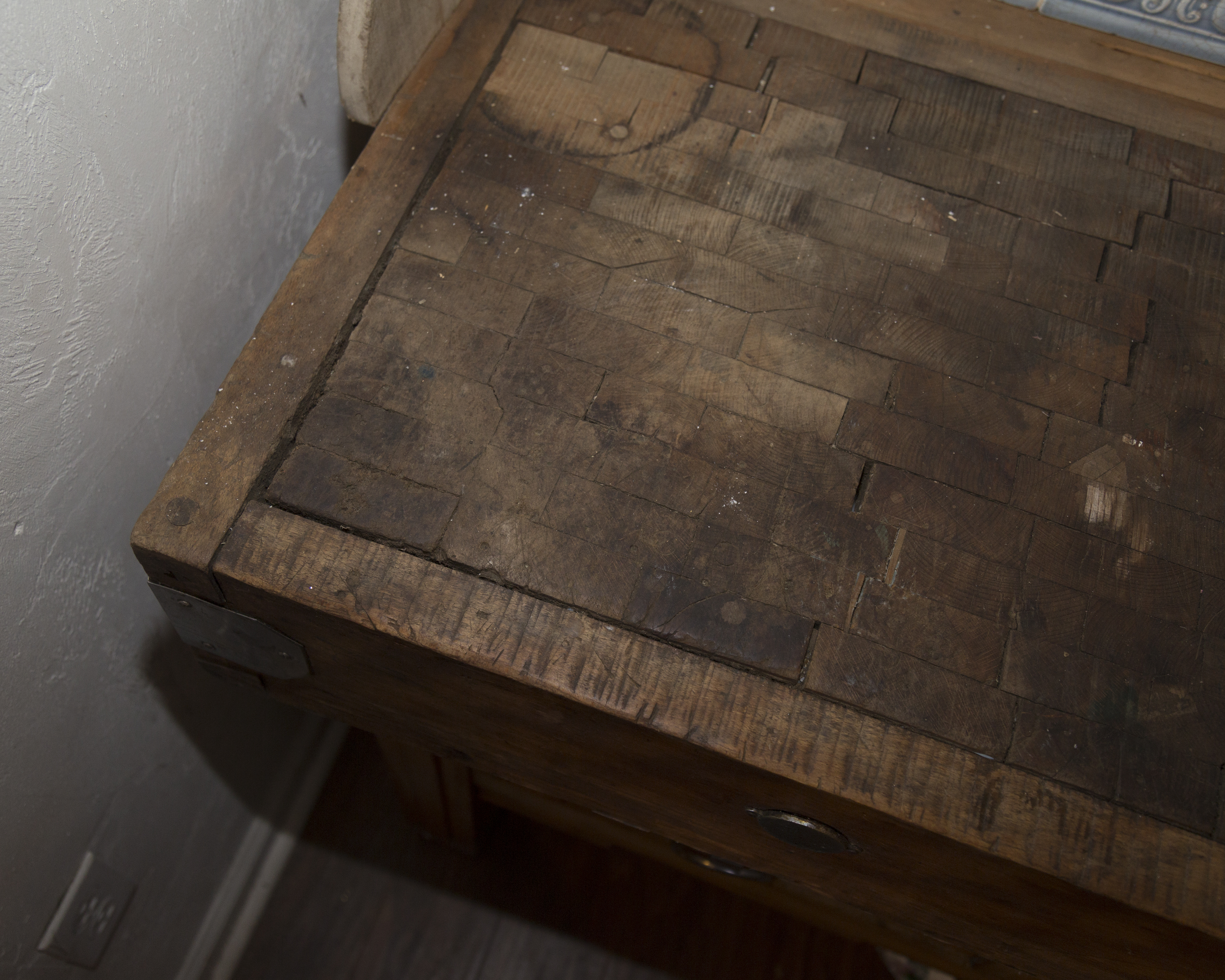 Antique French Butcher's Block with Meat Hooks