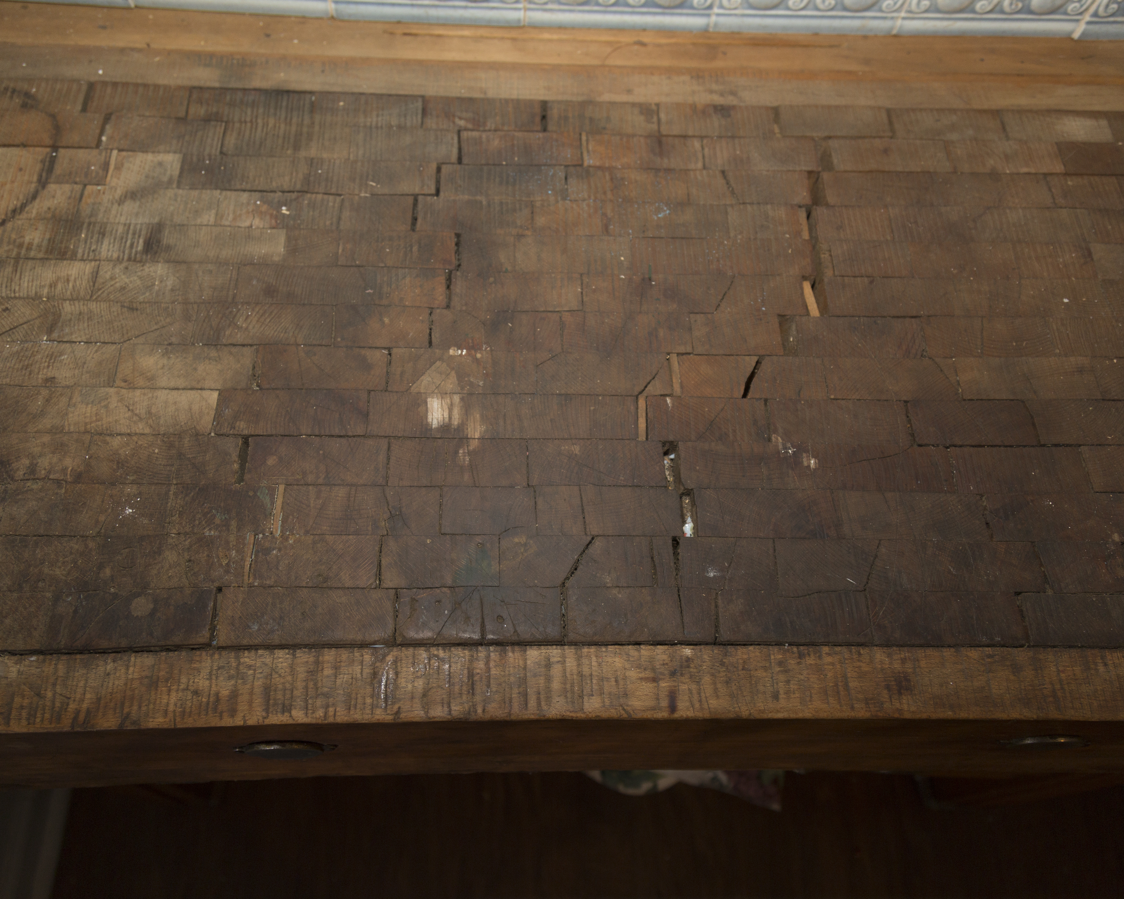 Antique French Butcher's Block with Meat Hooks