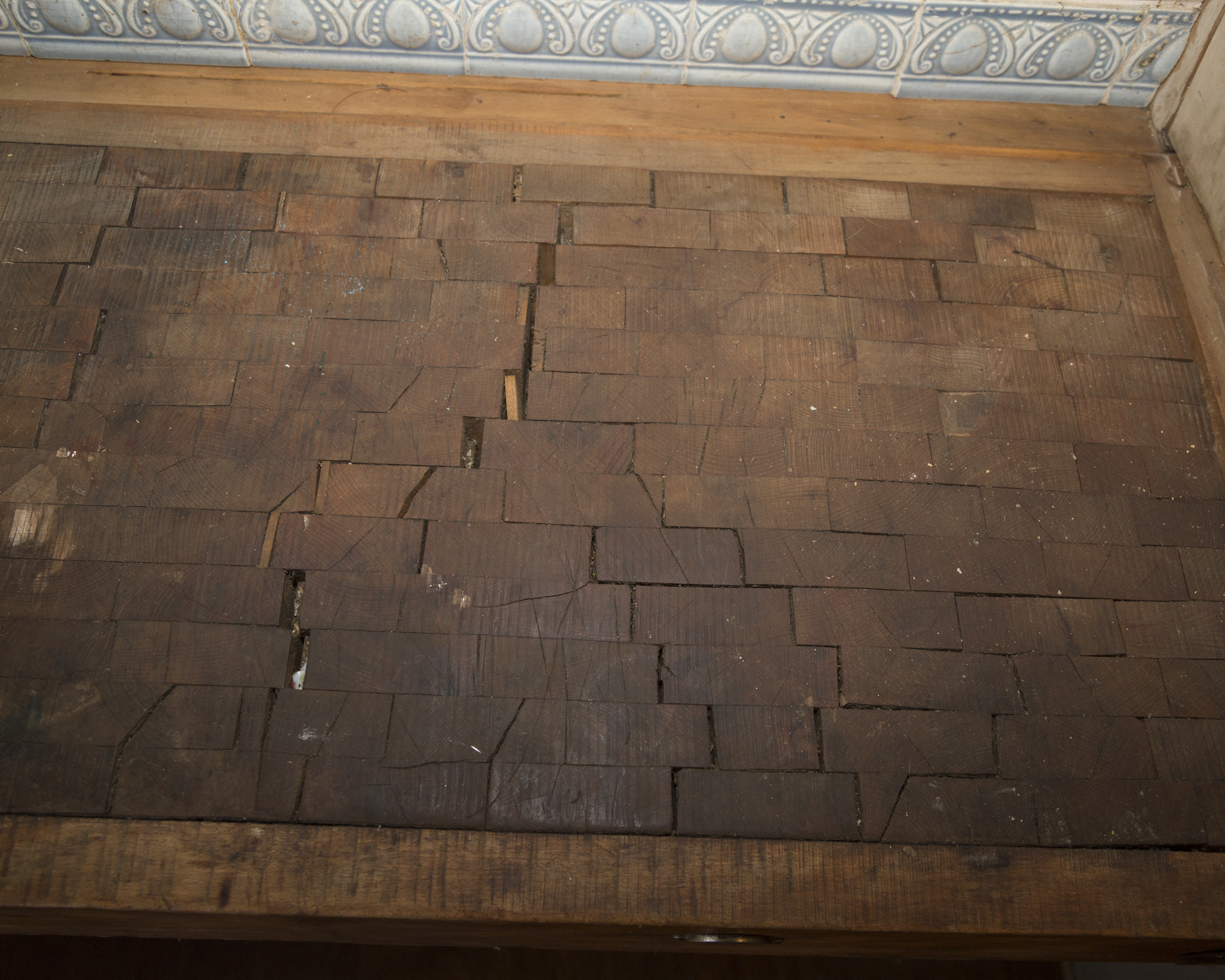 Antique French Butcher's Block with Meat Hooks