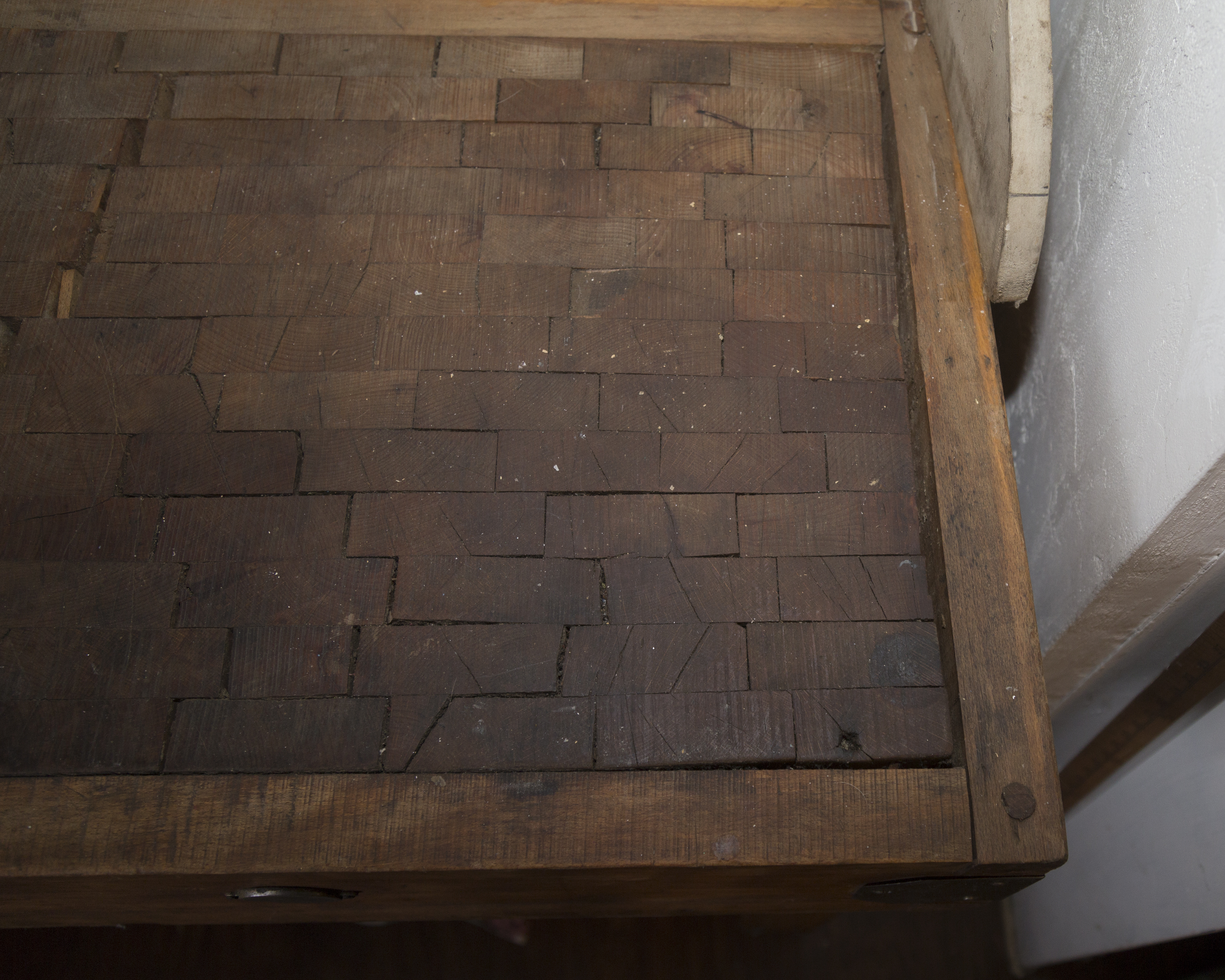 Antique French Butcher's Block with Meat Hooks