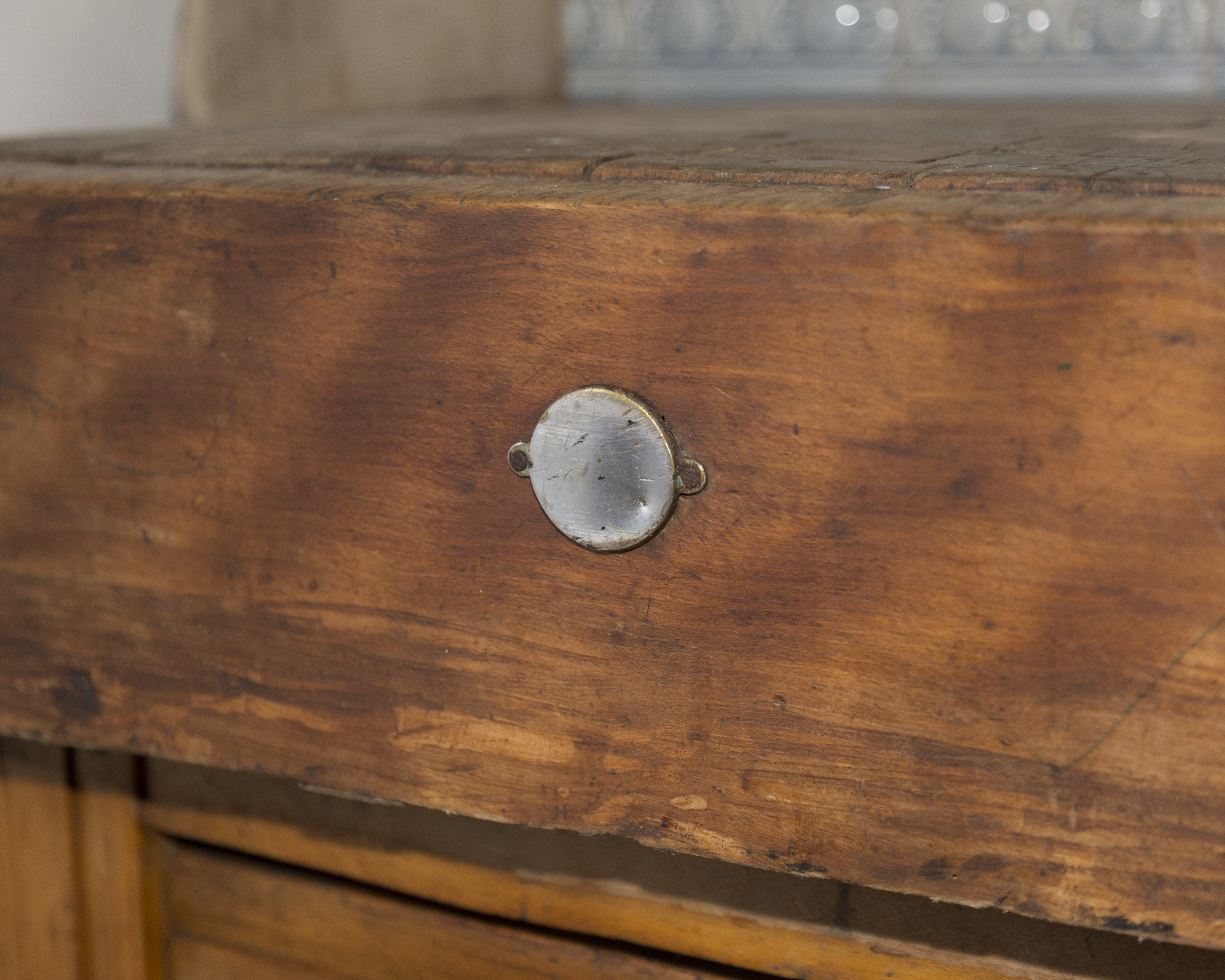 Antique French Butcher's Block with Meat Hooks