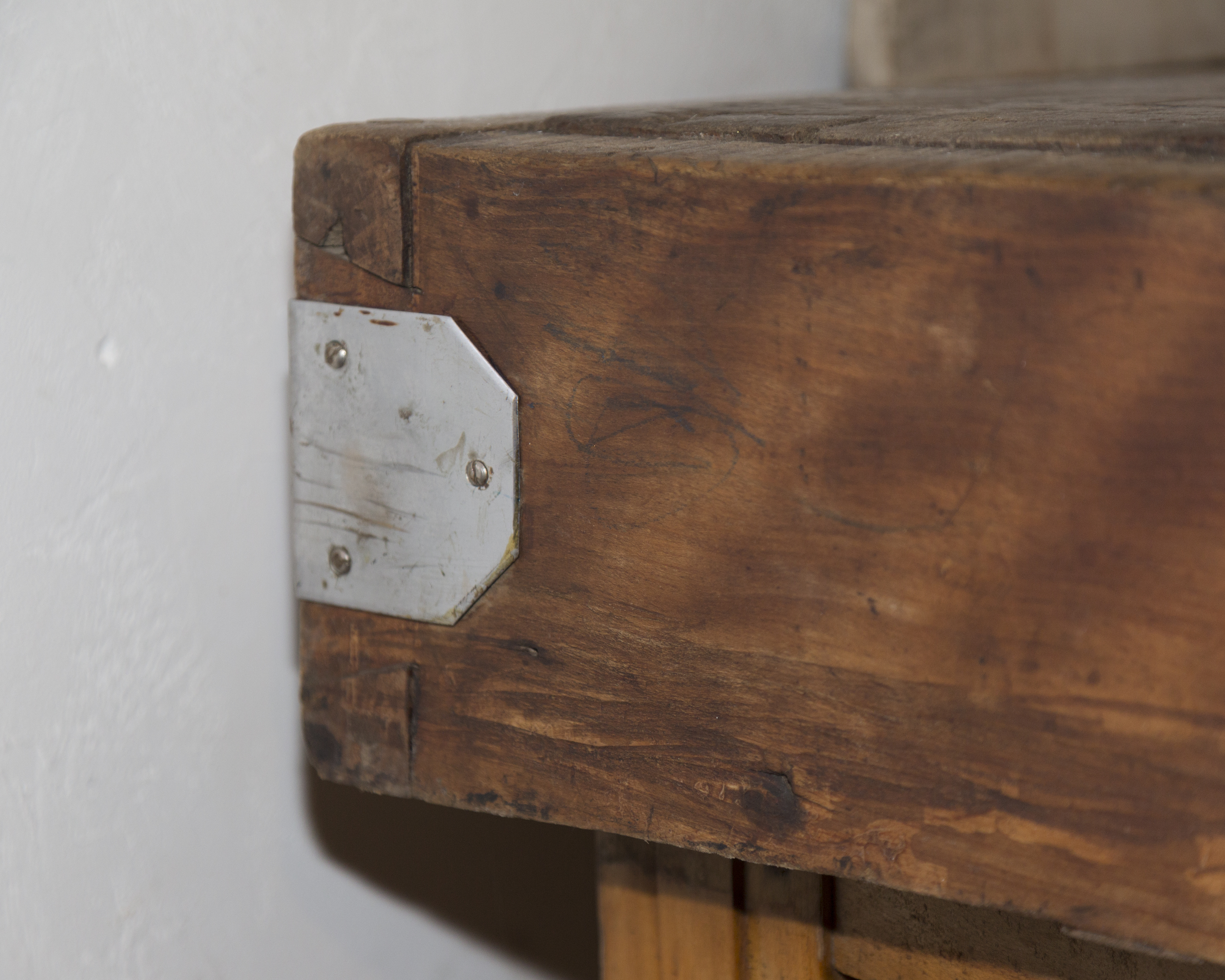 Antique French Butcher's Block with Meat Hooks