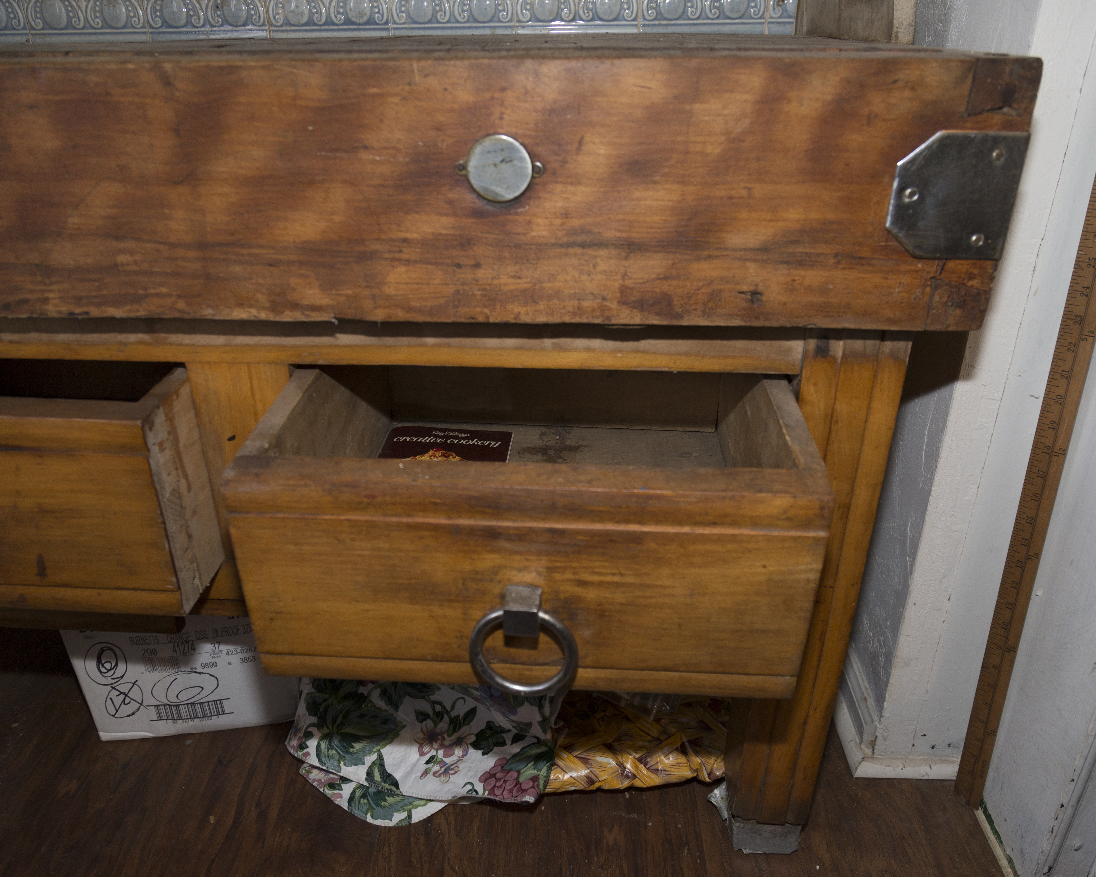 Antique French Butcher's Block with Meat Hooks