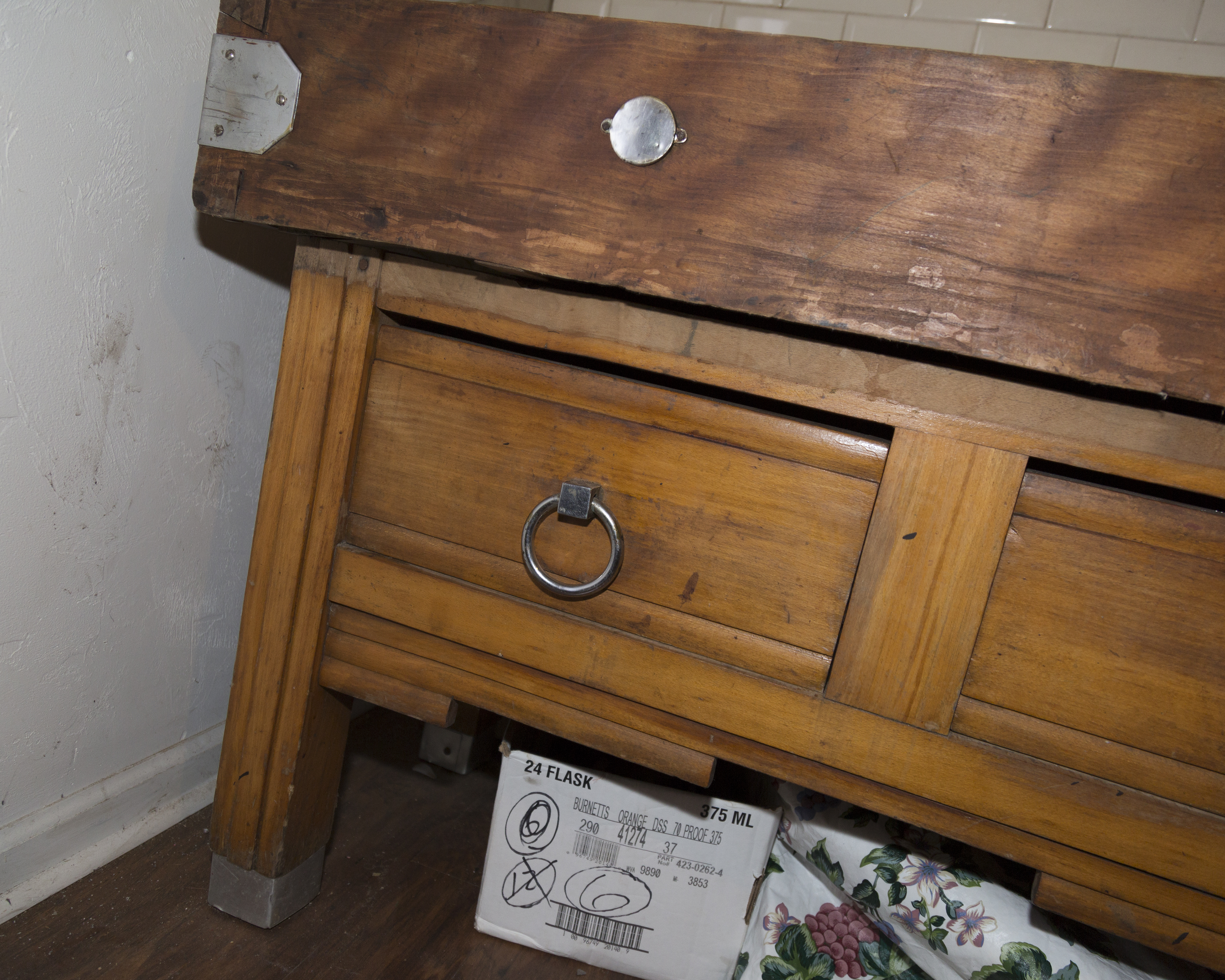 Antique French Butcher's Block with Meat Hooks