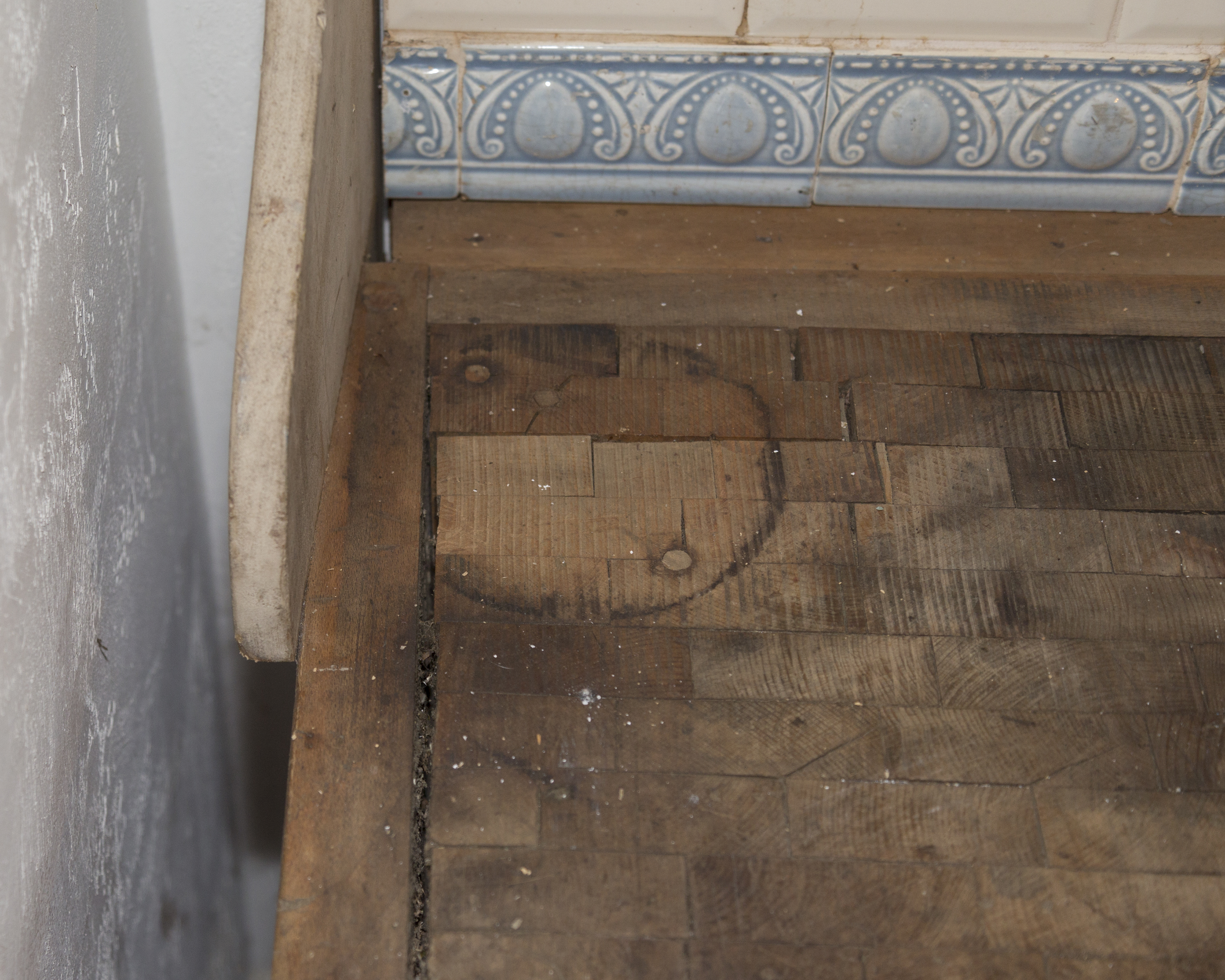 Antique French Butcher's Block with Meat Hooks