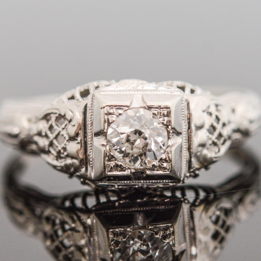 Late Edwardian 14K White Gold and Diamond Ring