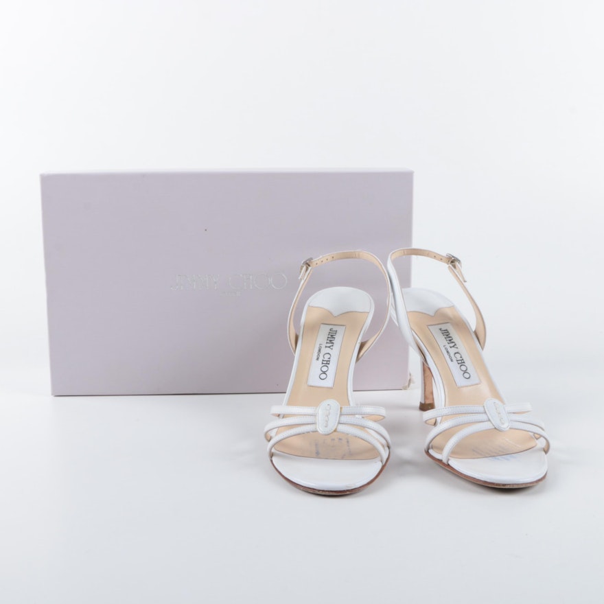 2005 Jimmy Choo White Leather Slingback Sandals In Original Box