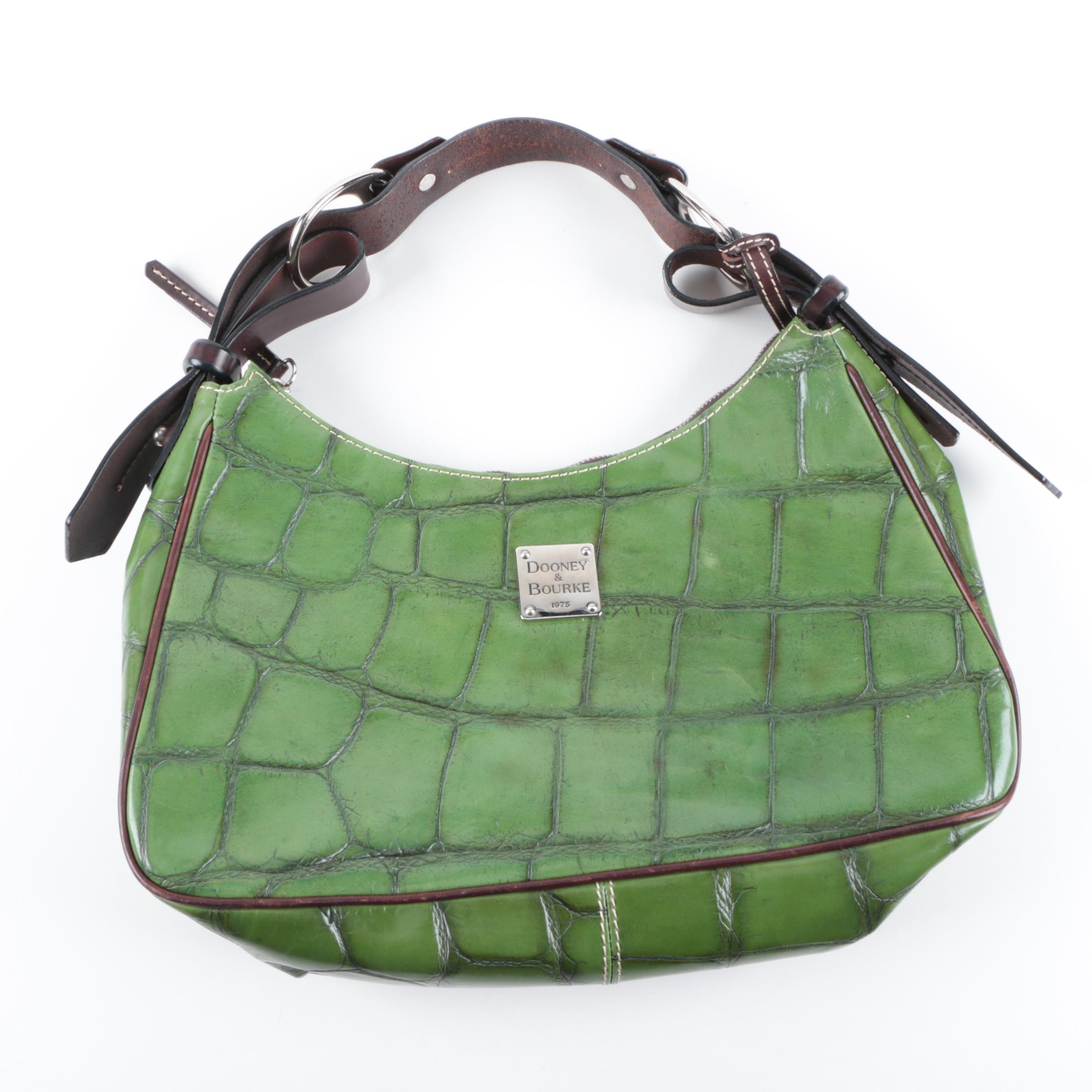 Dooney and Bourke Crocodile Embossed Green Leather Handbag
