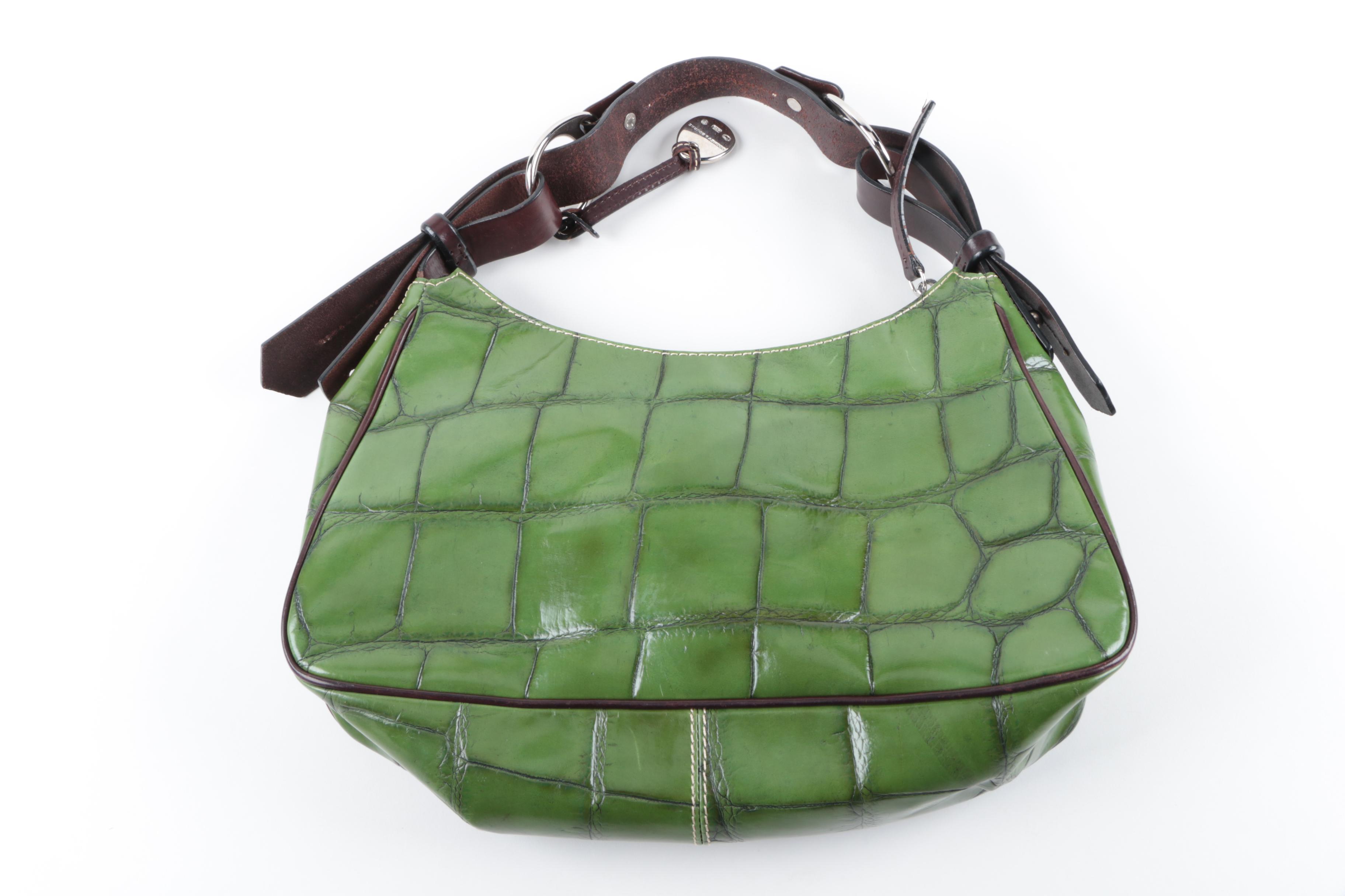 Dooney and Bourke Crocodile Embossed Green Leather Handbag