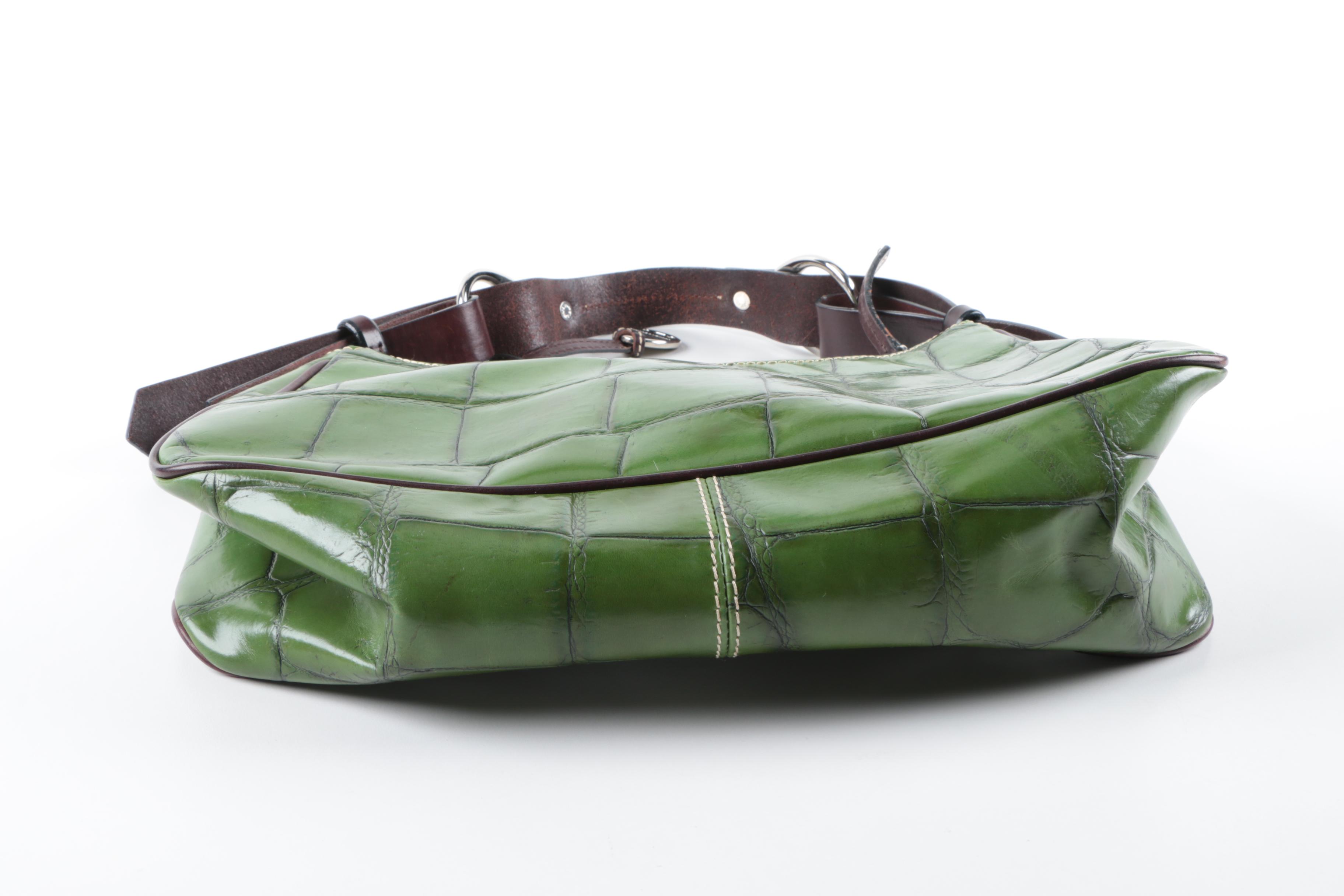Dooney and Bourke Crocodile Embossed Green Leather Handbag