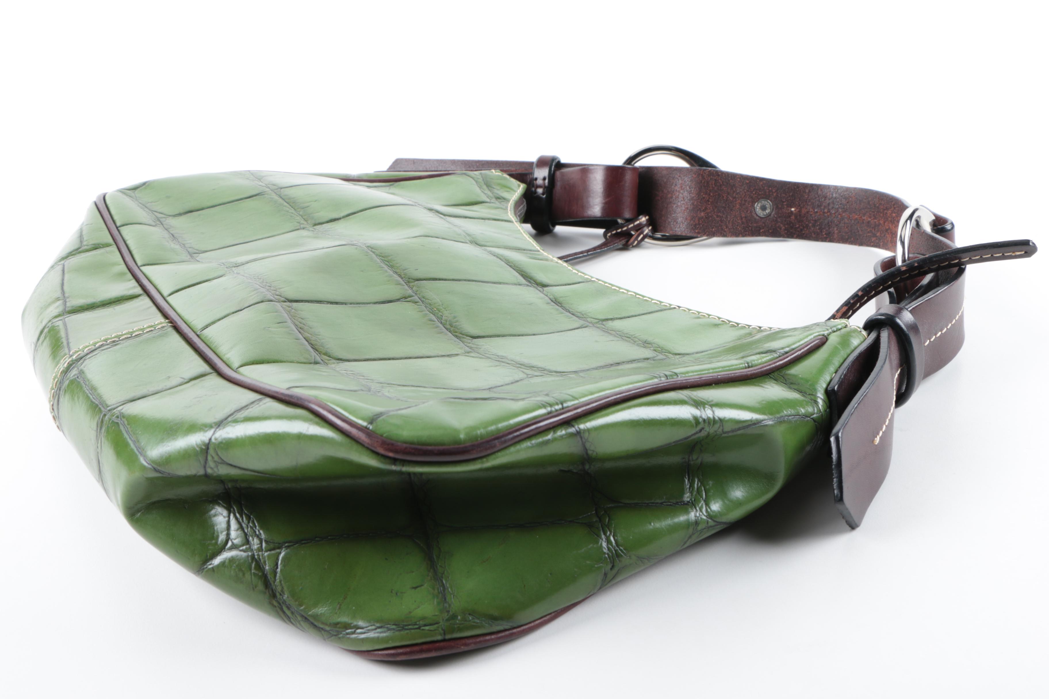 Dooney and Bourke Crocodile Embossed Green Leather Handbag