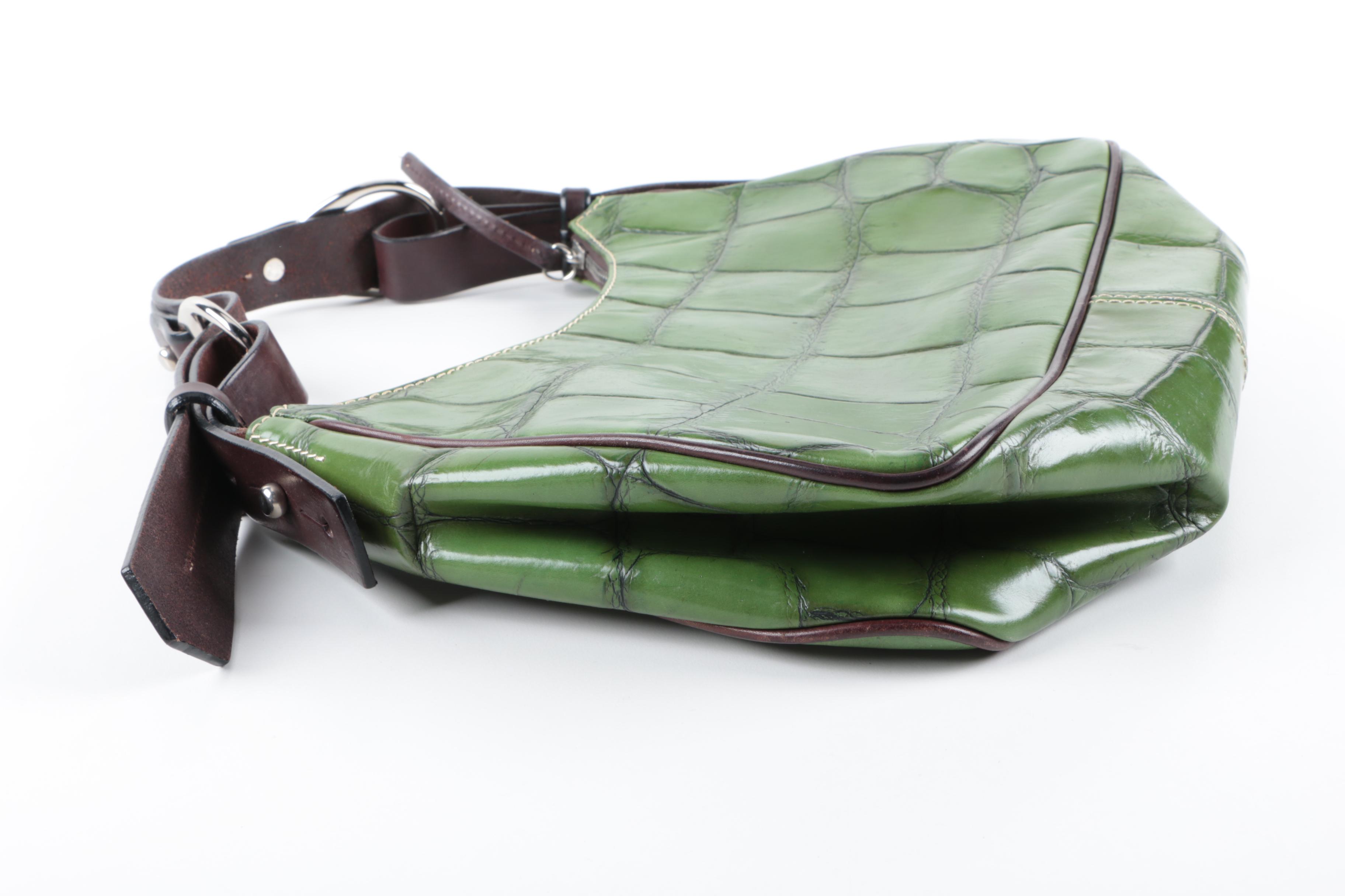 Dooney and Bourke Crocodile Embossed Green Leather Handbag
