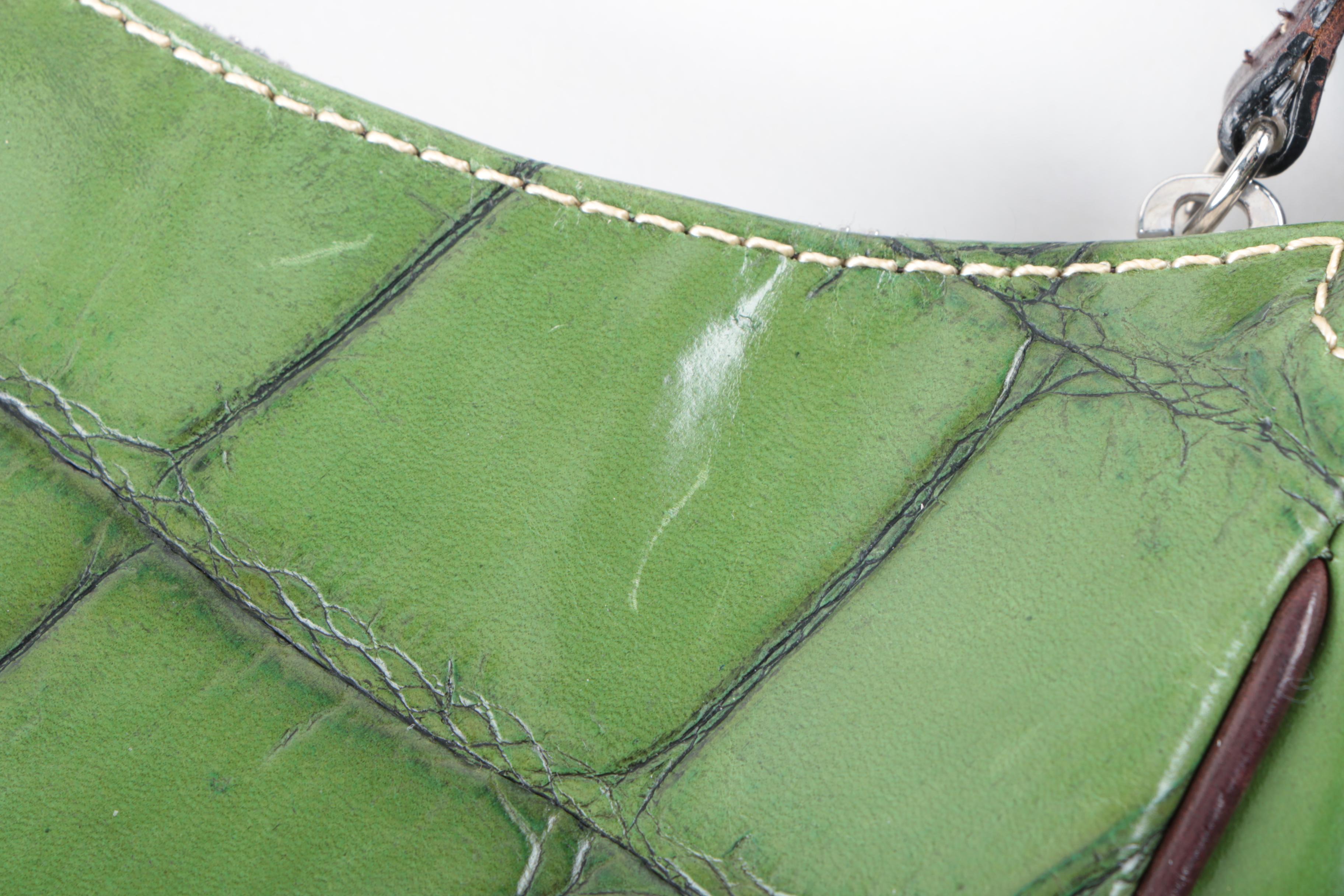 Dooney and Bourke Crocodile Embossed Green Leather Handbag