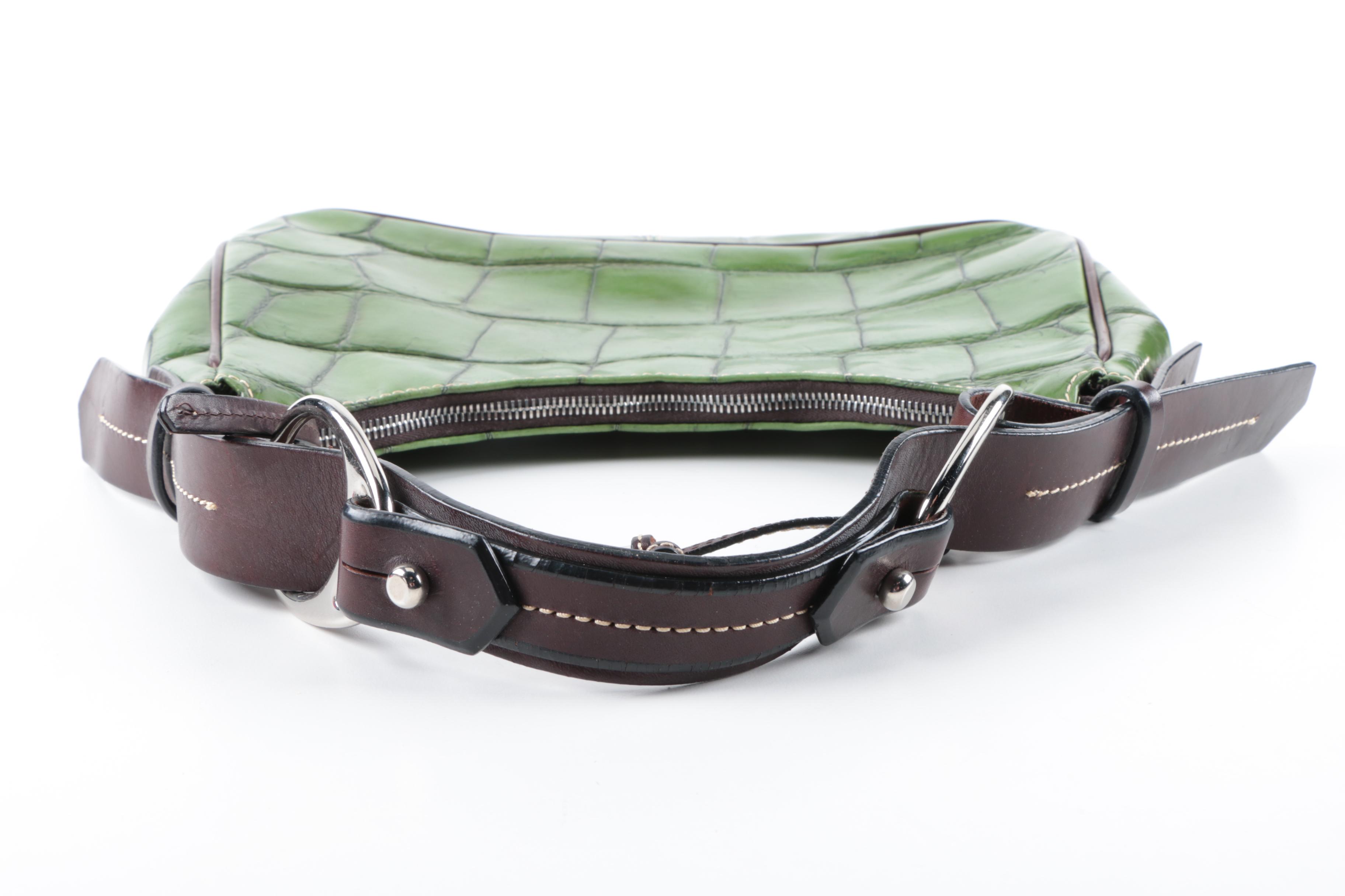 Dooney and Bourke Crocodile Embossed Green Leather Handbag