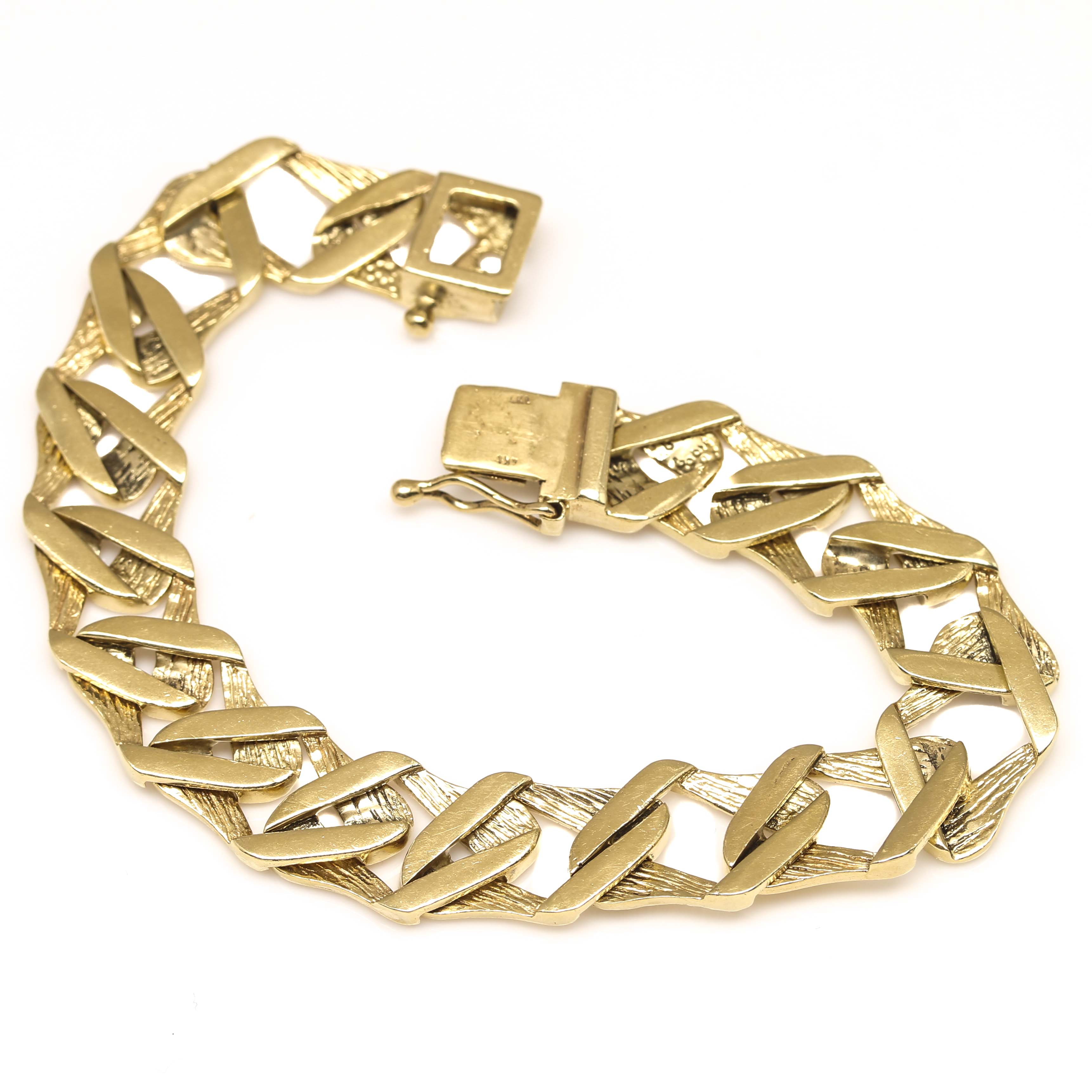 14K Yellow Gold Textured Linked Bracelet