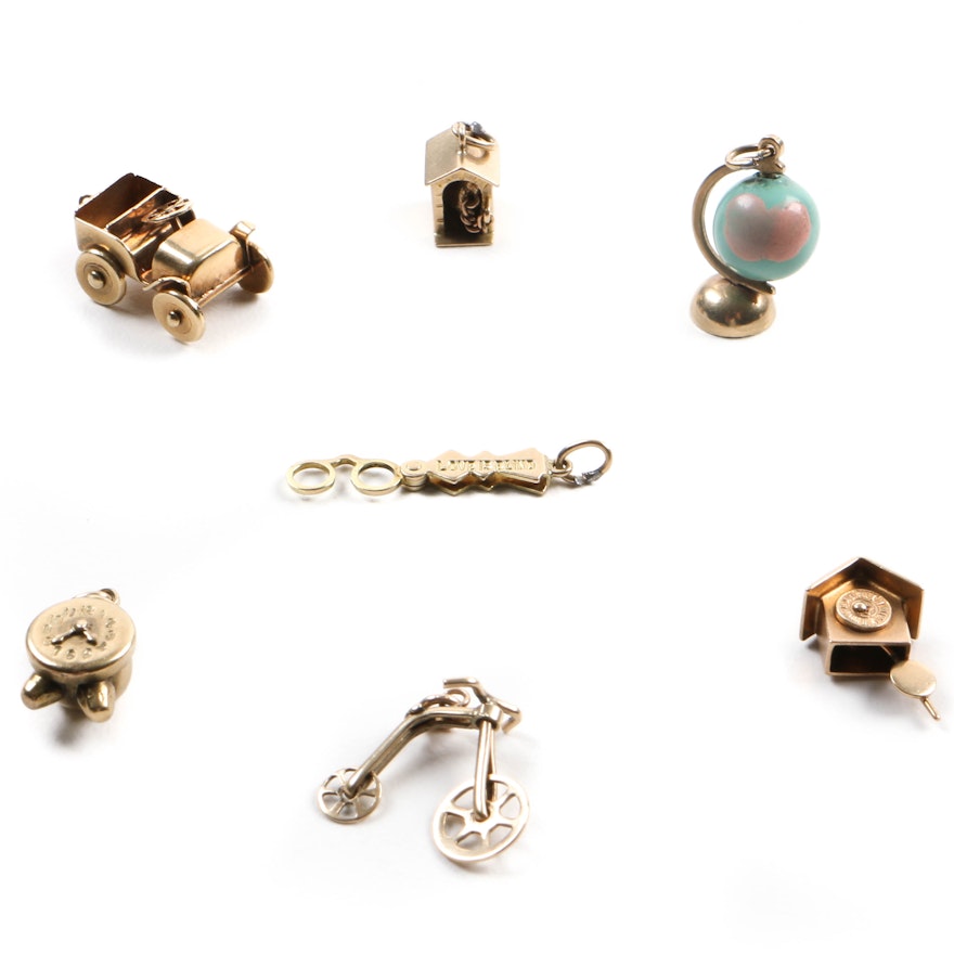 10K and 14K Yellow Gold Charms with Articulating Parts