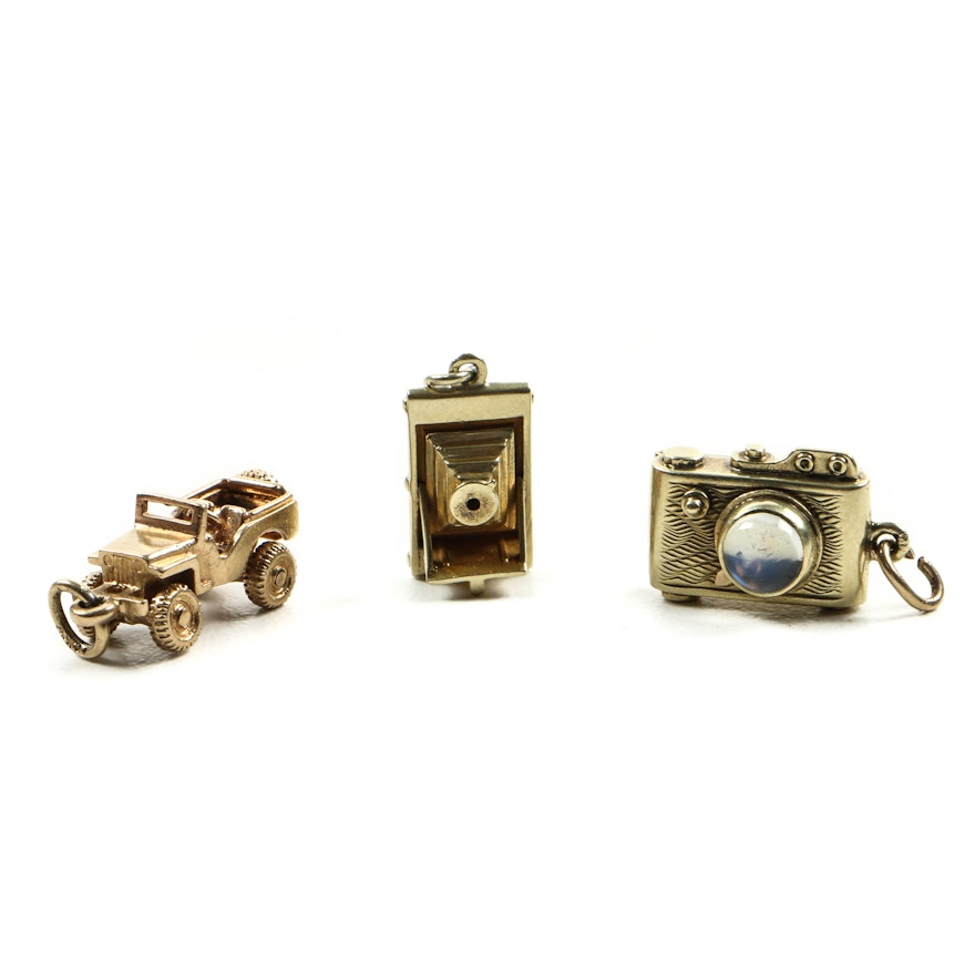 14K Yellow Gold Charms Including Moonstone Camera