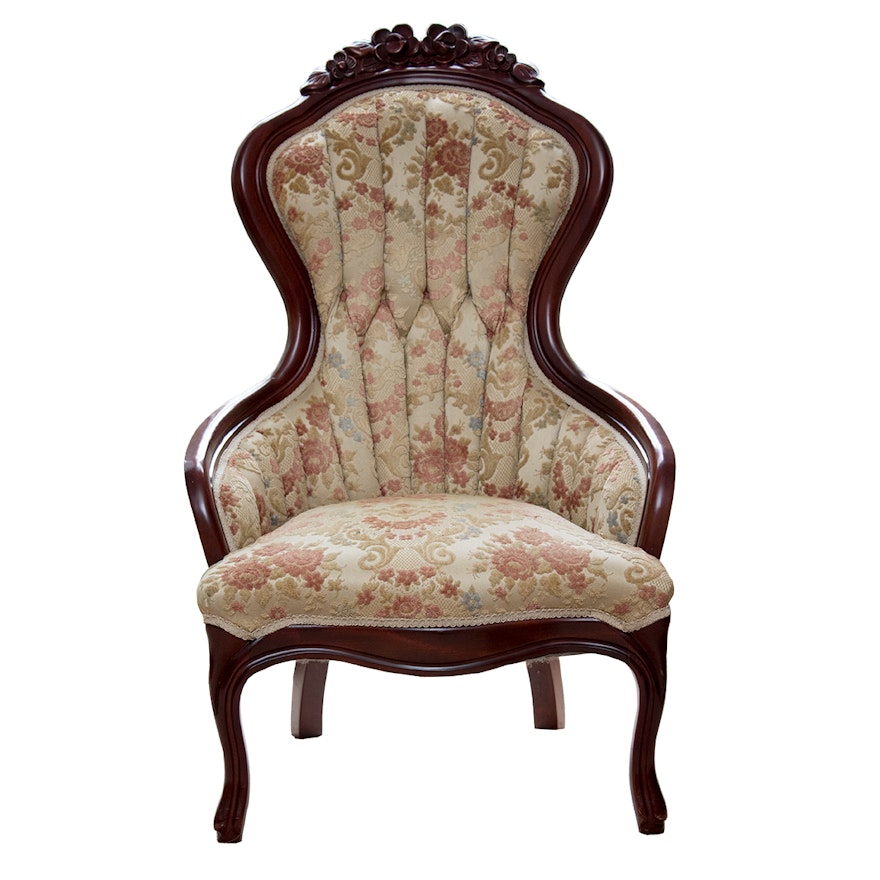 Victorian Style Carved and Upholstered Side Chair