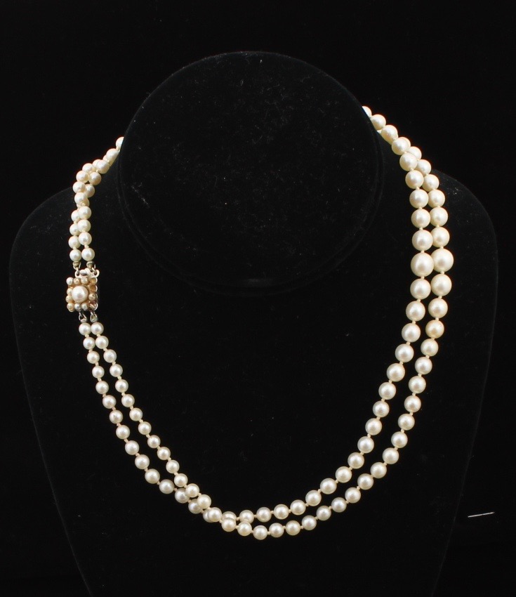 Vintage 14K White Gold Pearl Necklace