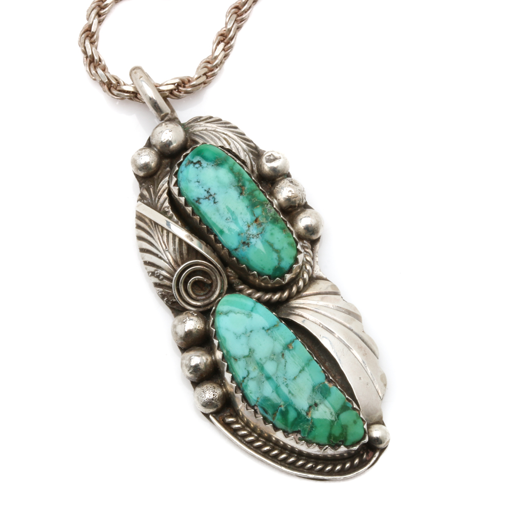Sterling Silver Southwestern Style Turquoise Bracelet and Justin Morris Necklace