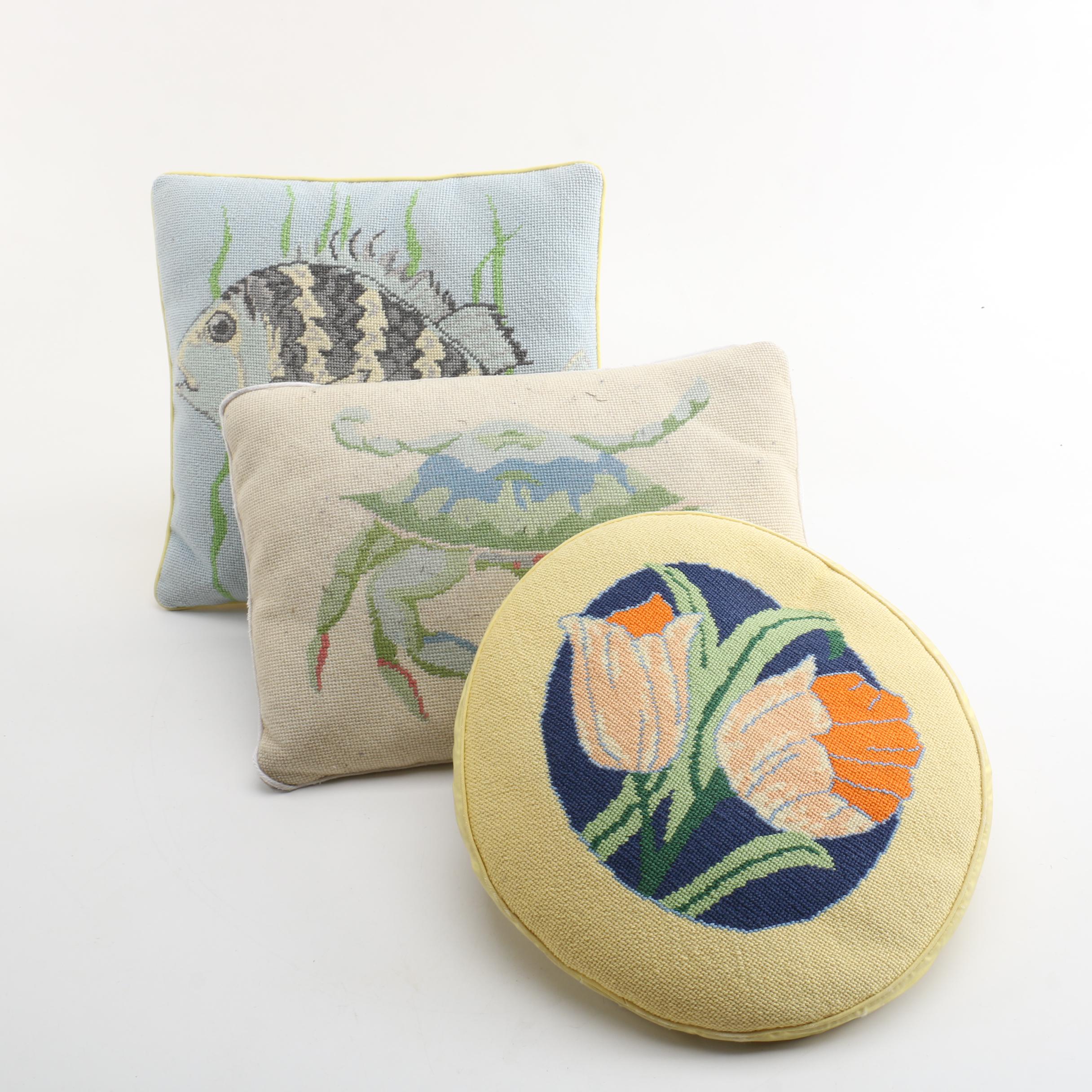 Vintage Needlepoint Accent Pillows with Nature Motif