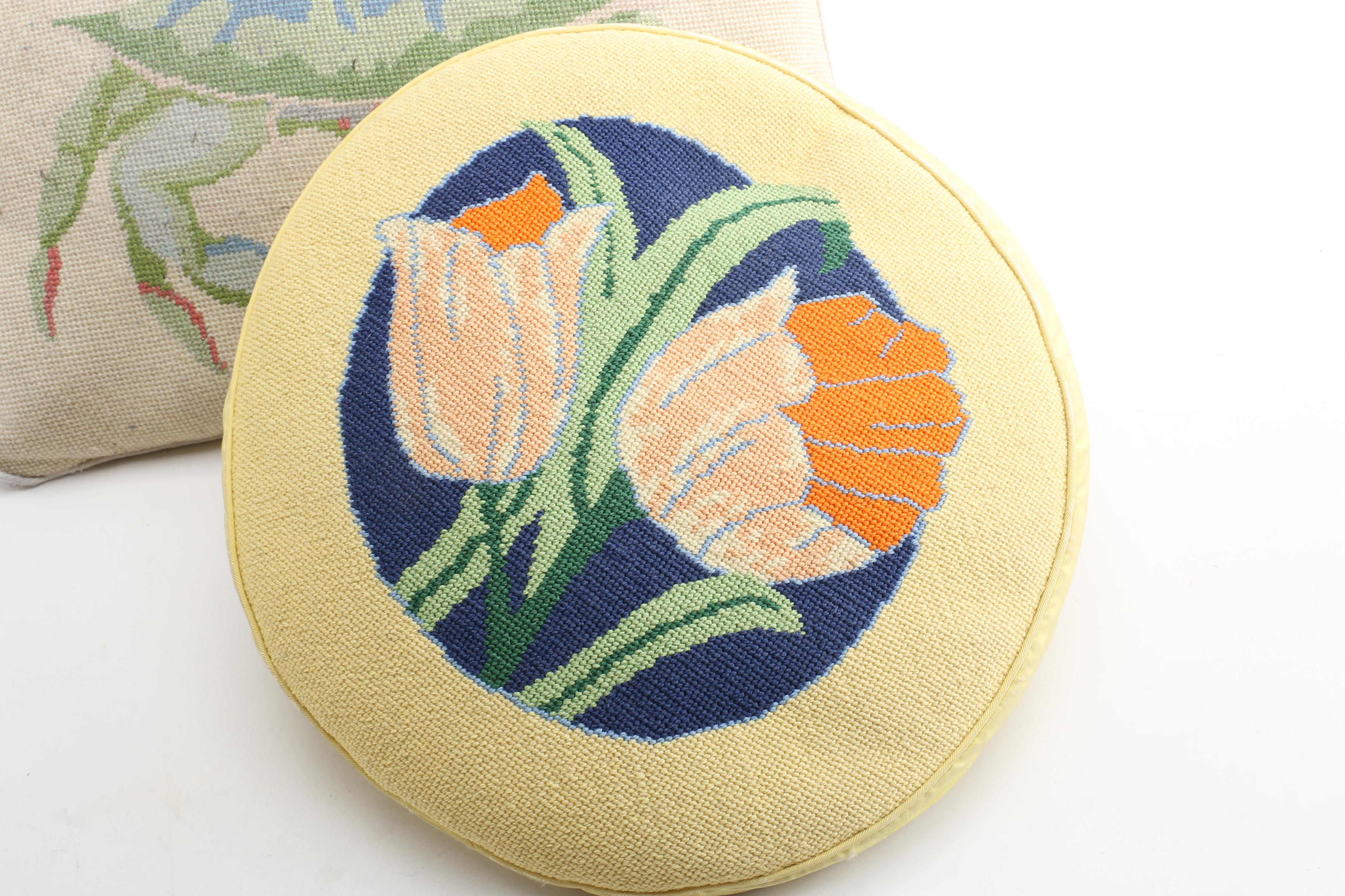 Vintage Needlepoint Accent Pillows with Nature Motif