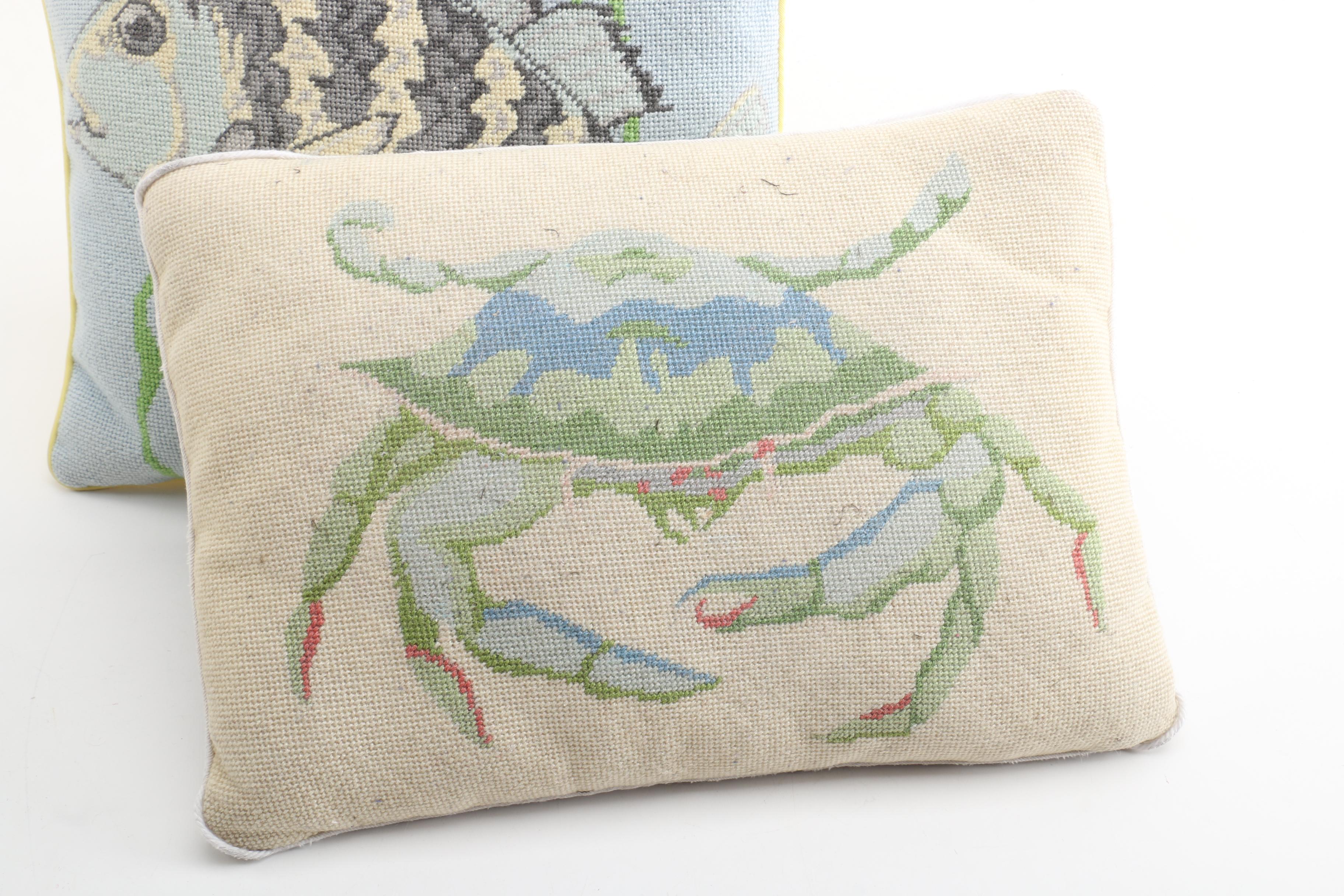 Vintage Needlepoint Accent Pillows with Nature Motif