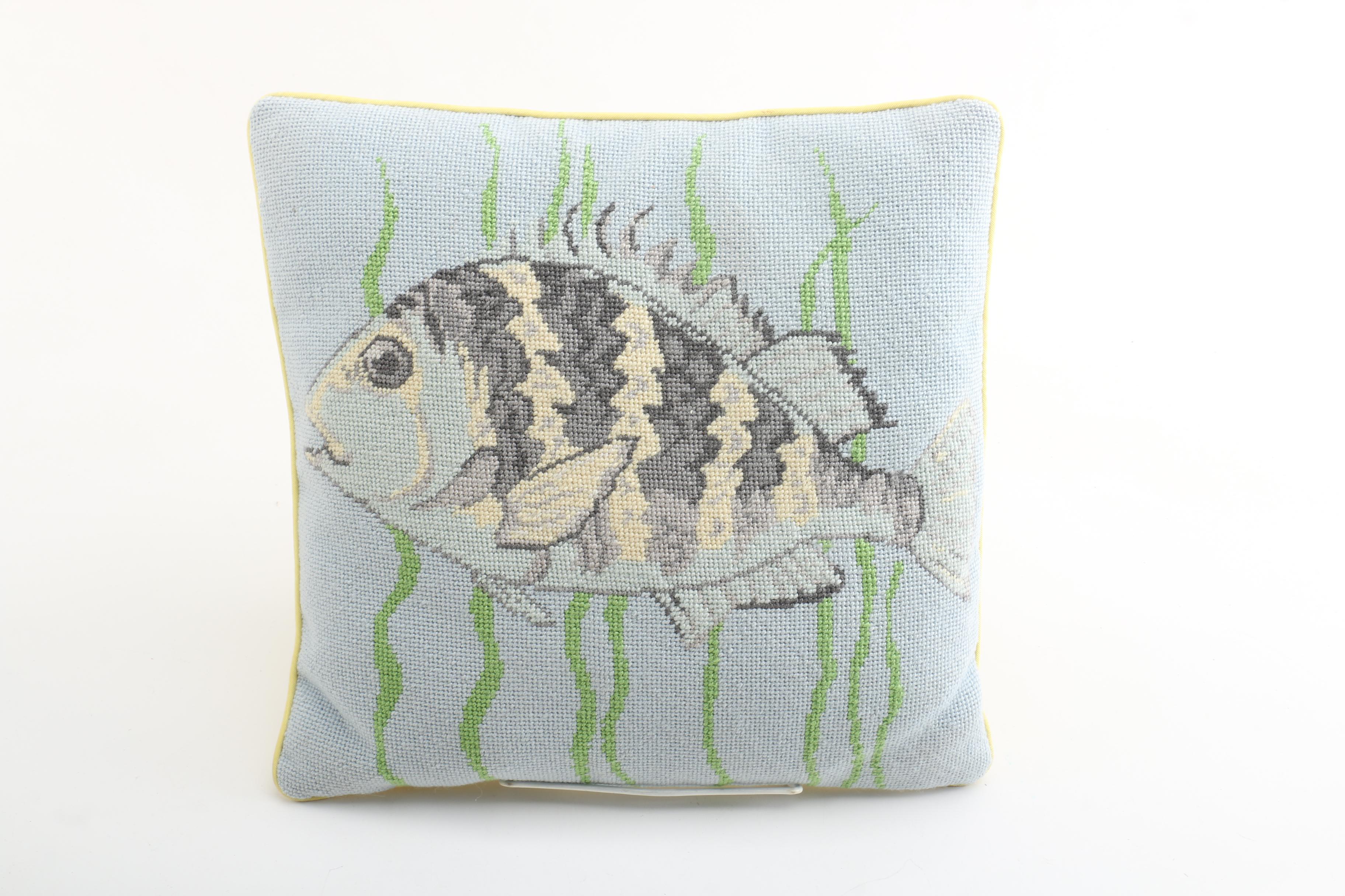 Vintage Needlepoint Accent Pillows with Nature Motif