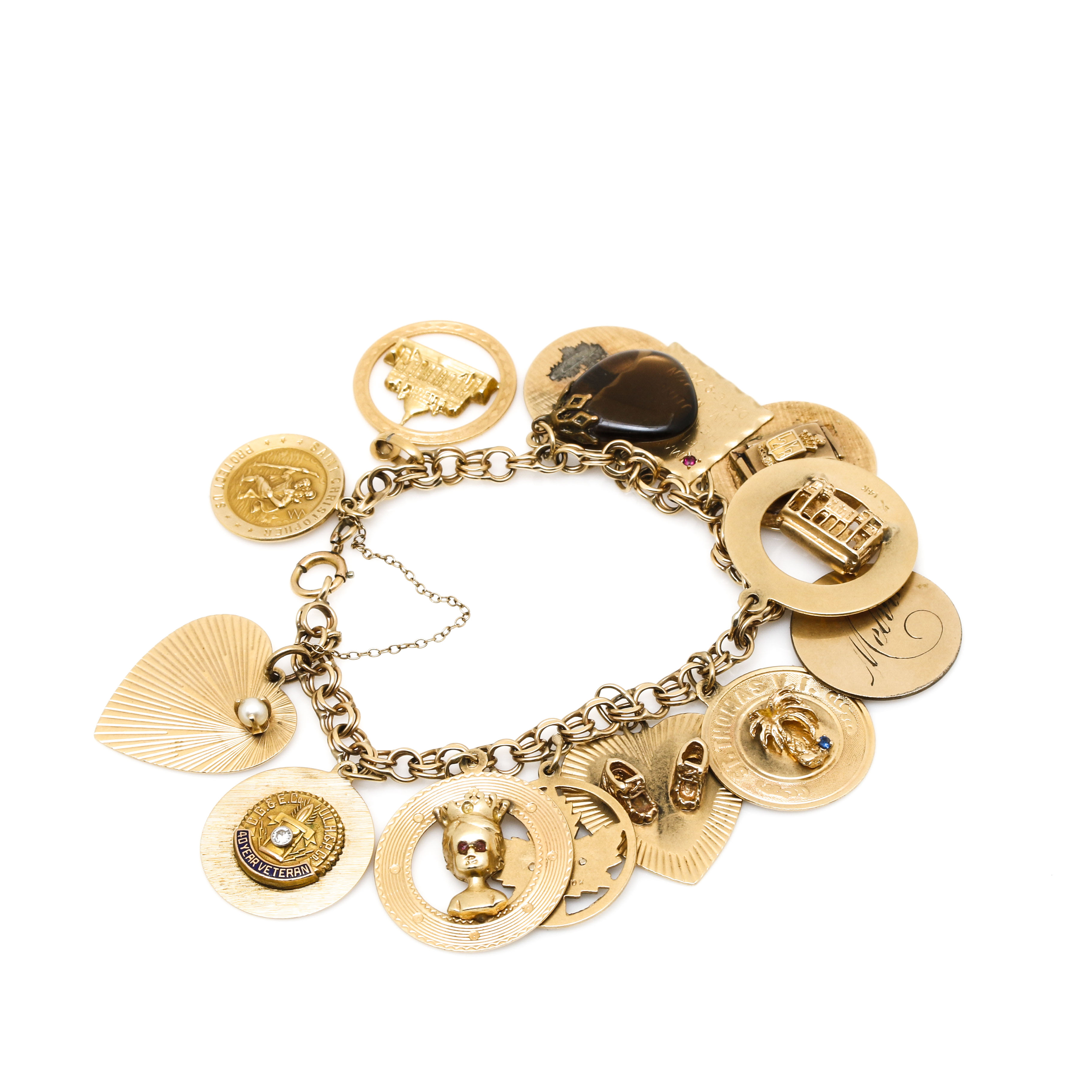 14K Yellow Gold Synthetic Spinel, Synthetic Ruby, and Gemstone Charm Bracelet