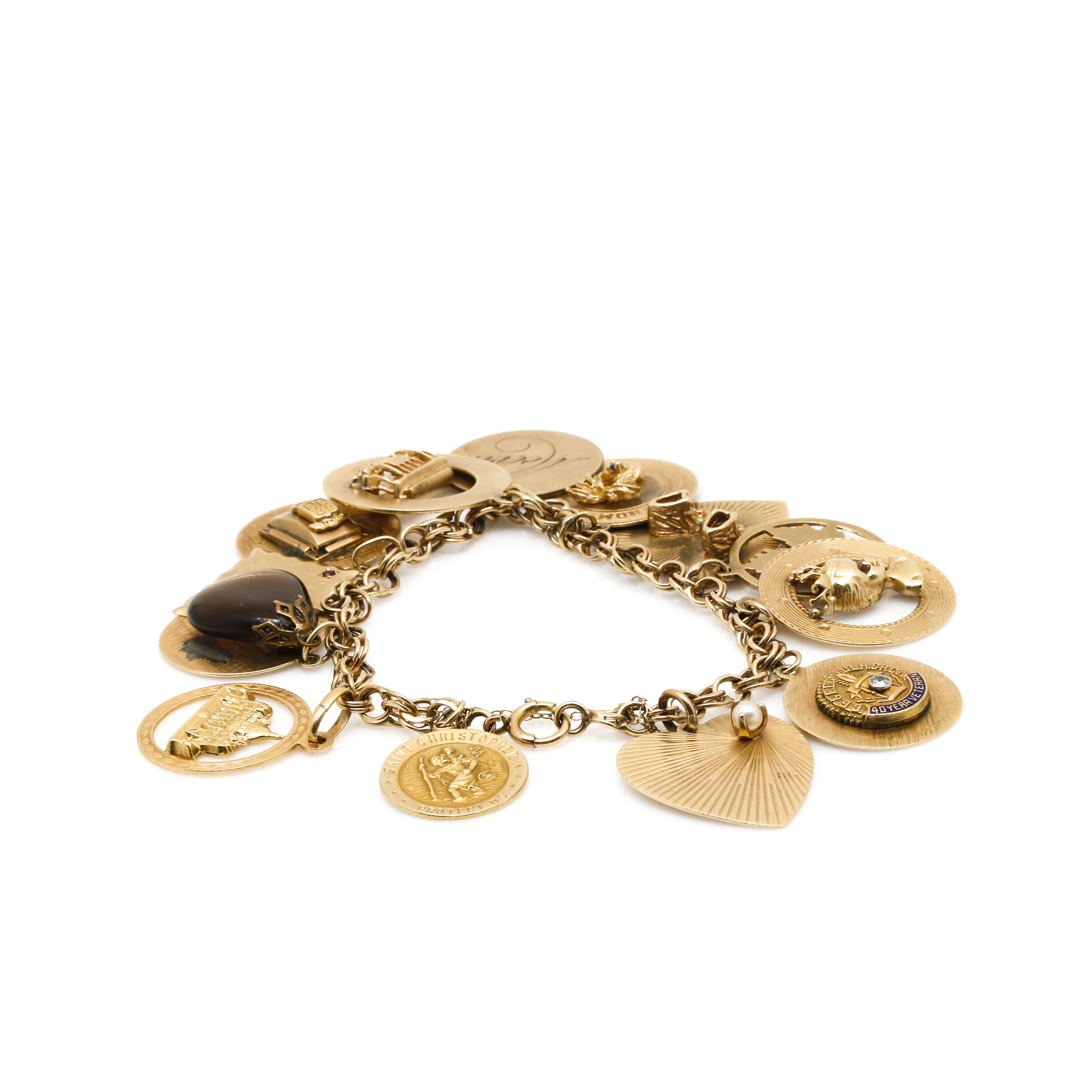 14K Yellow Gold Synthetic Spinel, Synthetic Ruby, and Gemstone Charm Bracelet