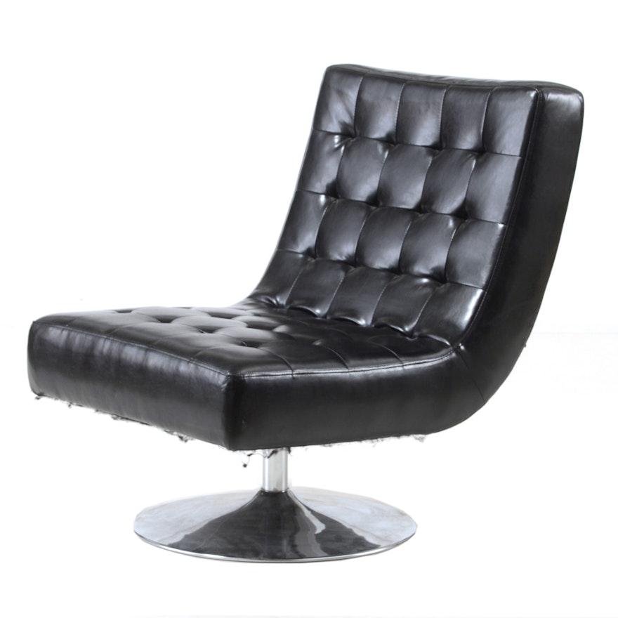 Modern Black Leather Swivel Lounge Chair by Landbond