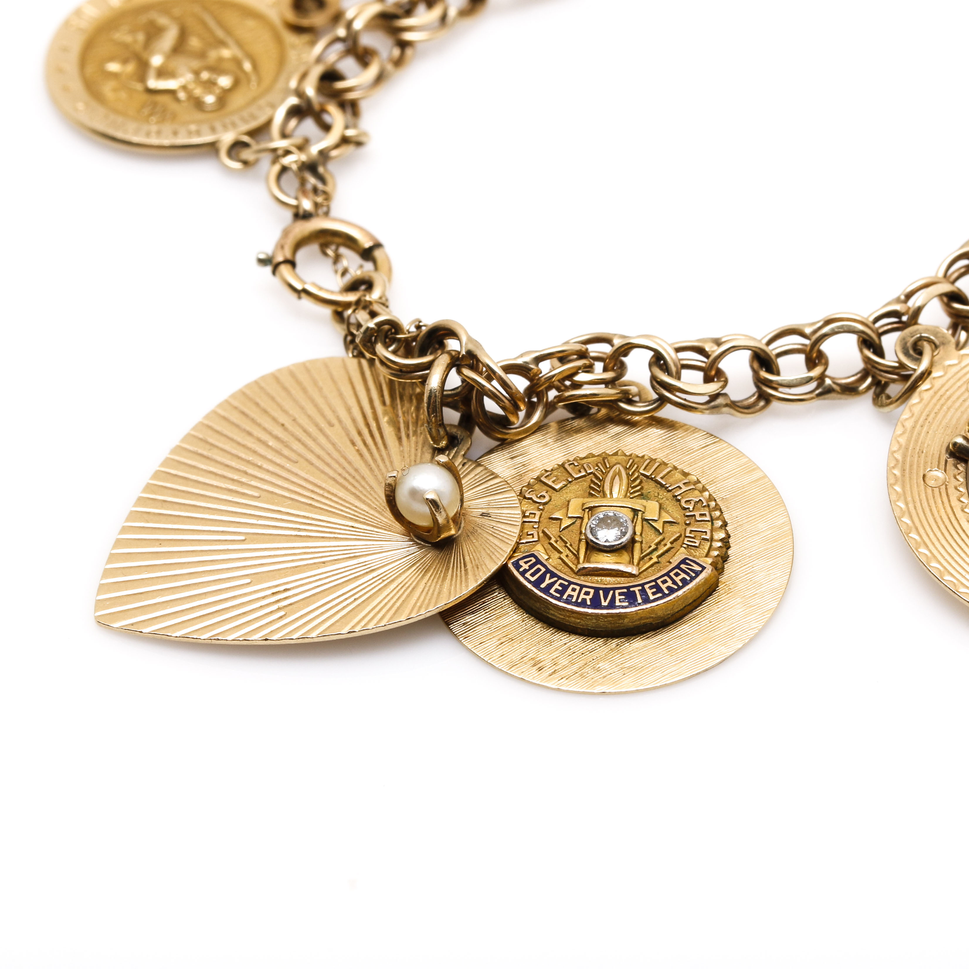 14K Yellow Gold Synthetic Spinel, Synthetic Ruby, and Gemstone Charm Bracelet