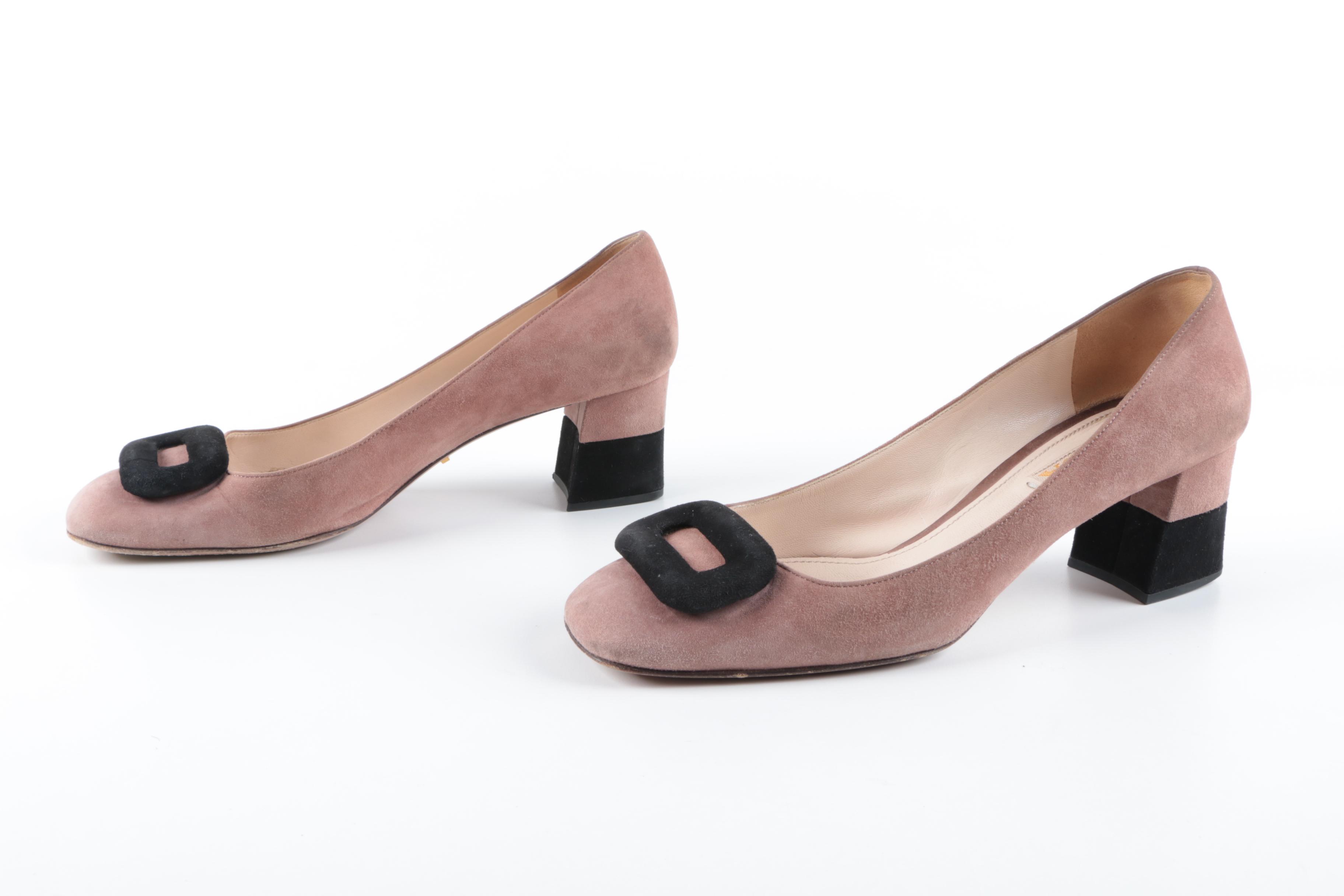 Prada Suede Buckle Pumps