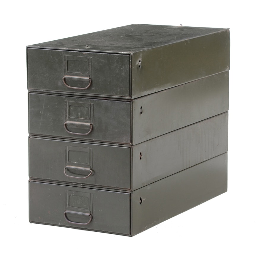 Vintage Stacking Green Metal Filing Cabinets