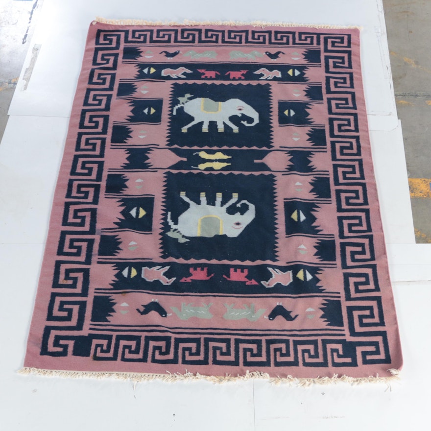 Handwoven Indian Dhurrie Pictorial Area Rug