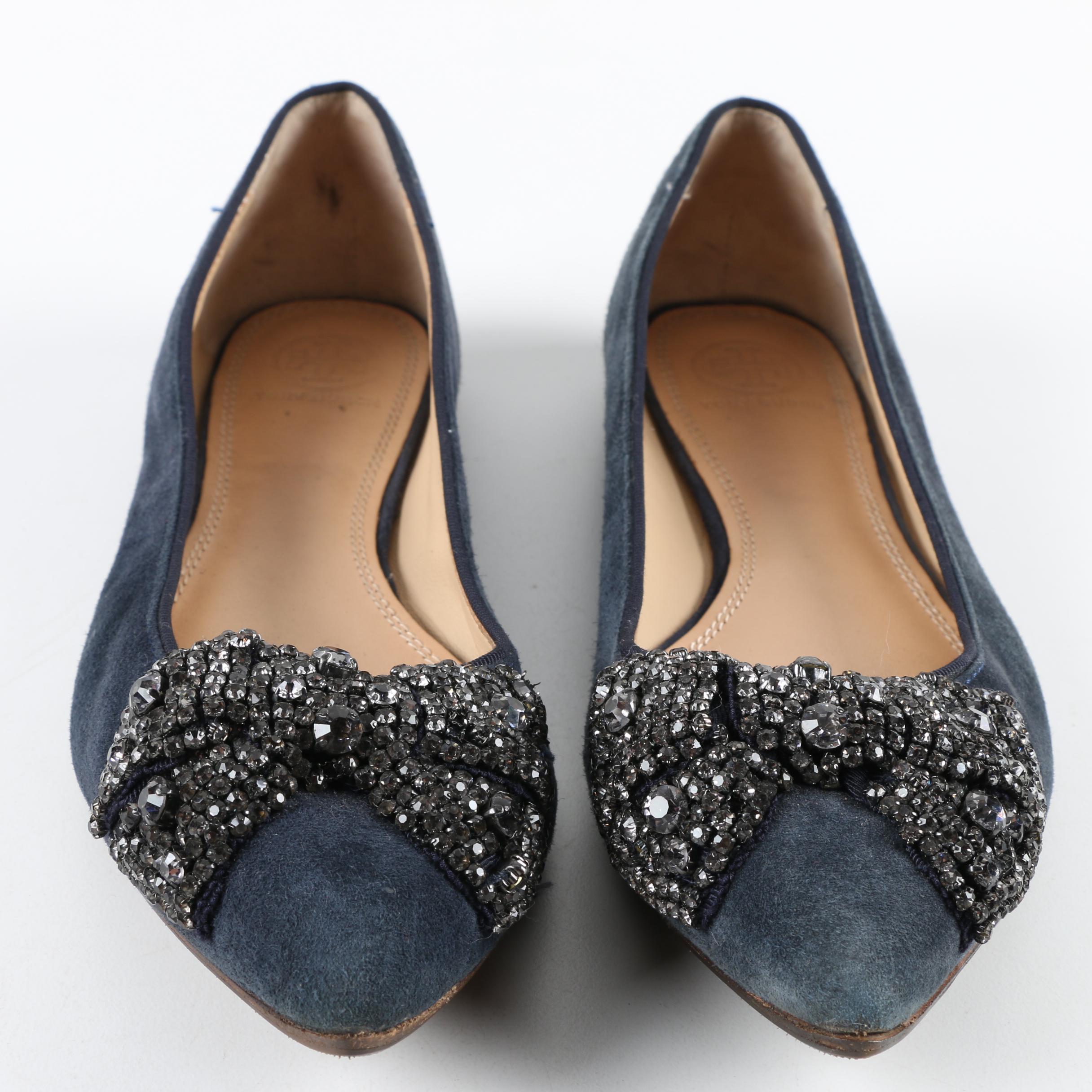 Tory Burch Rhinestone Bow Flats with Dust Cover