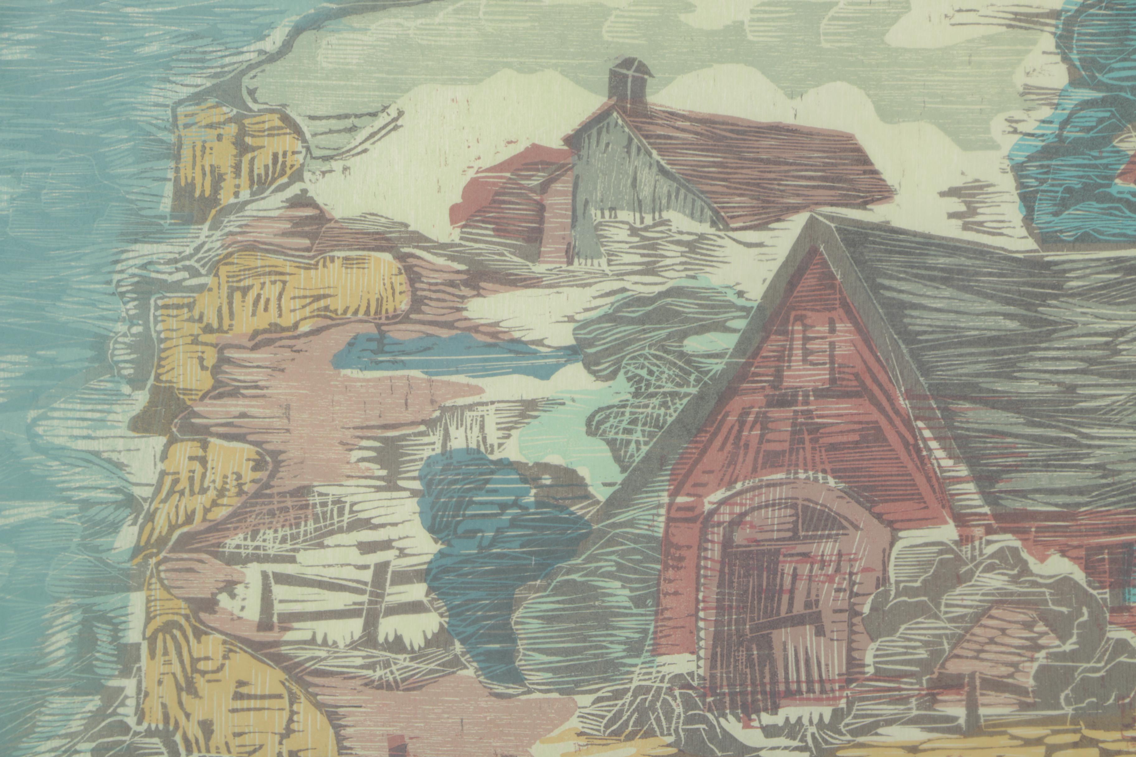 Bernard Kroeber 1982 Relief Print of Seaside Landscape