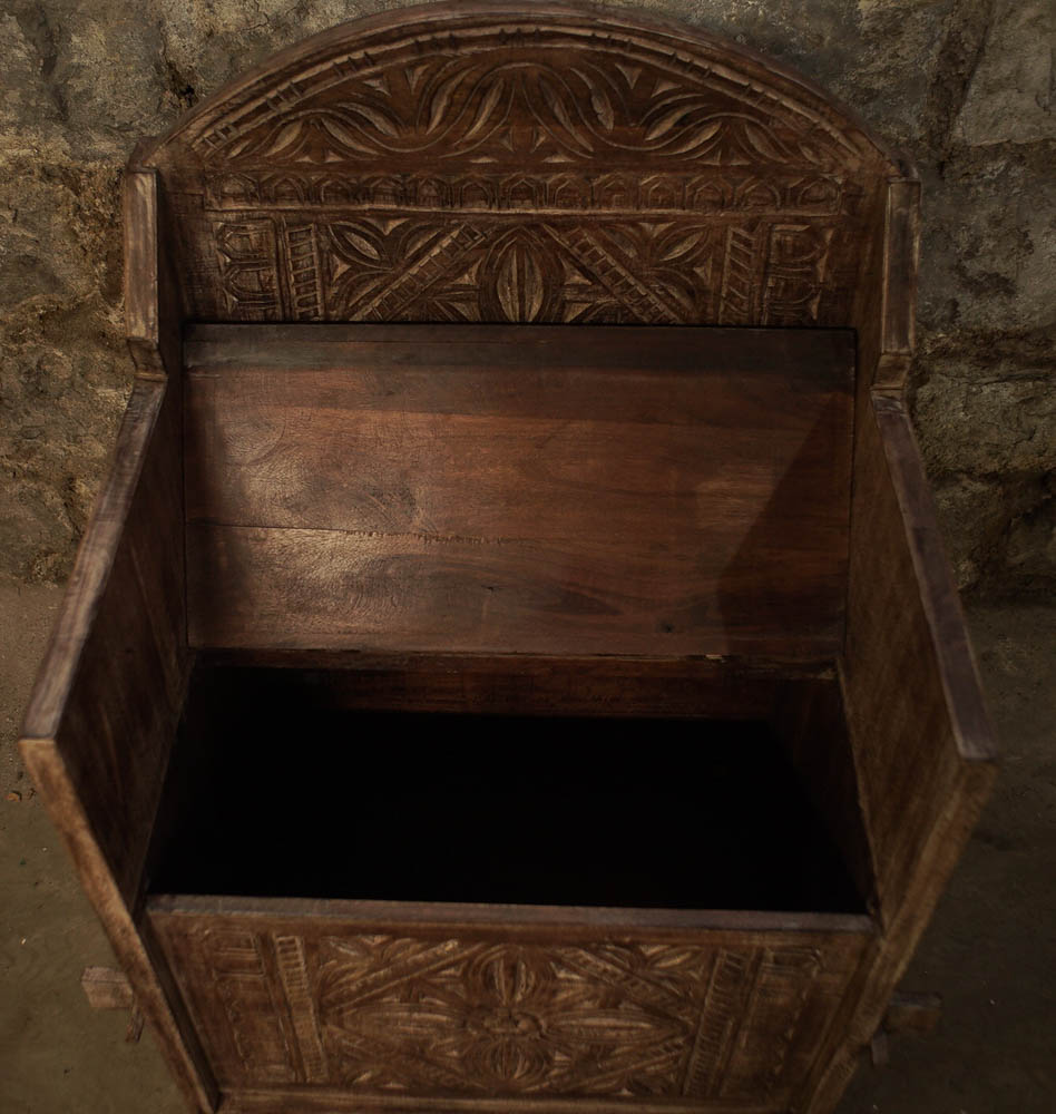 Indonesian Chip-Carved Teak Storage Benches