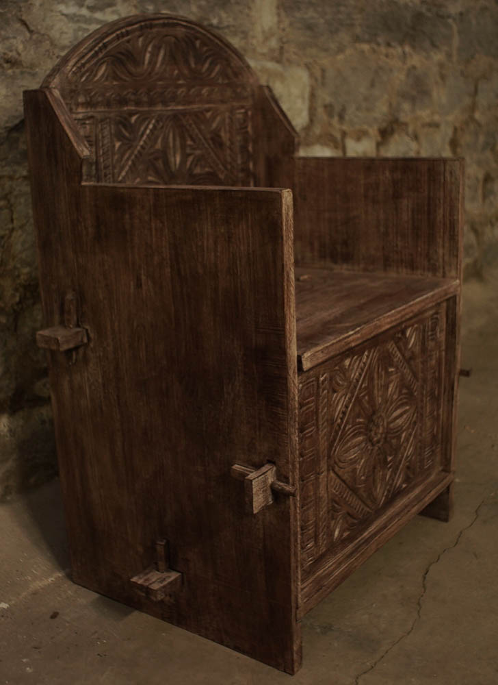 Indonesian Chip-Carved Teak Storage Benches