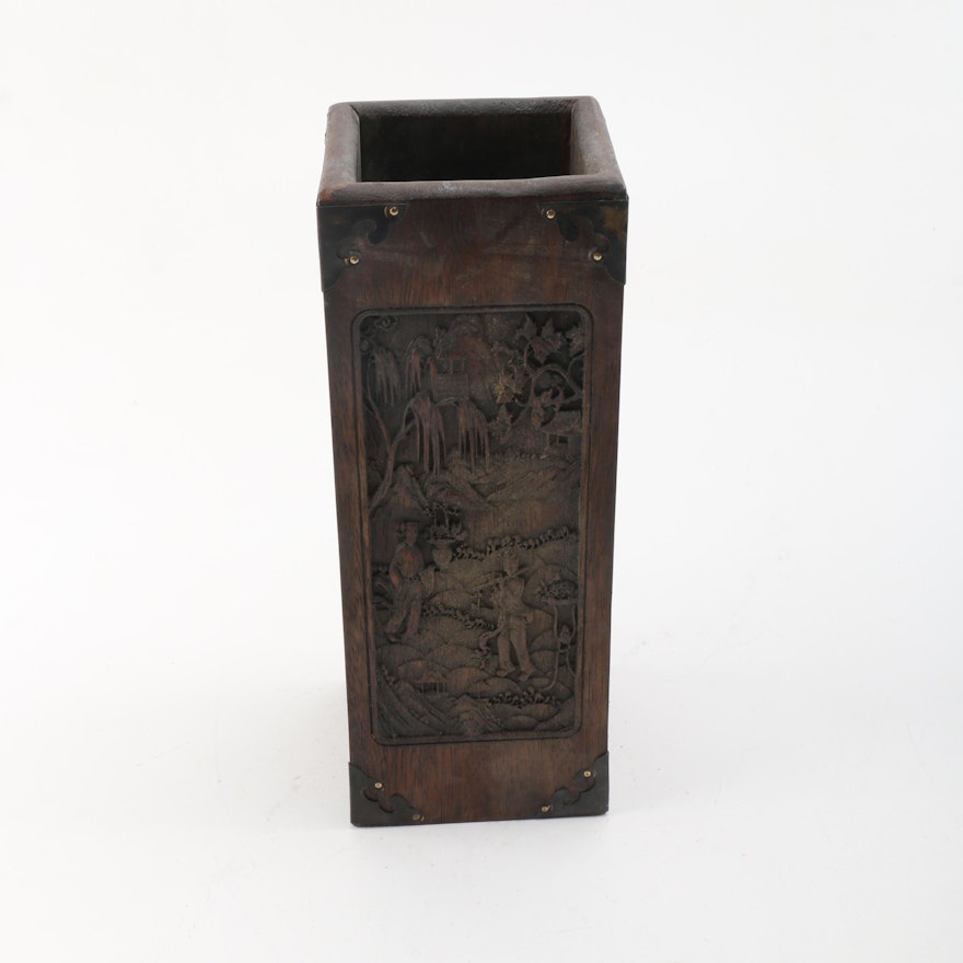 Chinese Carved Wood Box Vase