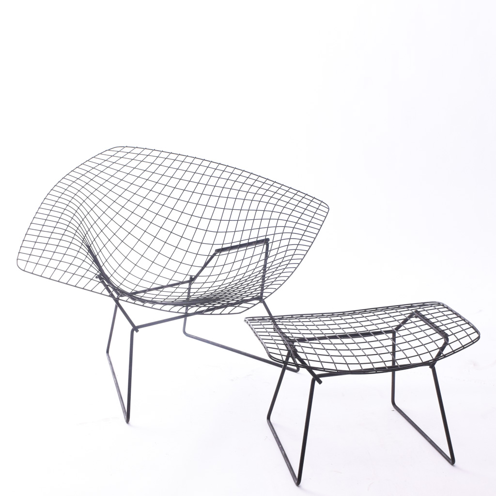 Harry Bertoia "Diamond" Mesh Chair with Ottoman