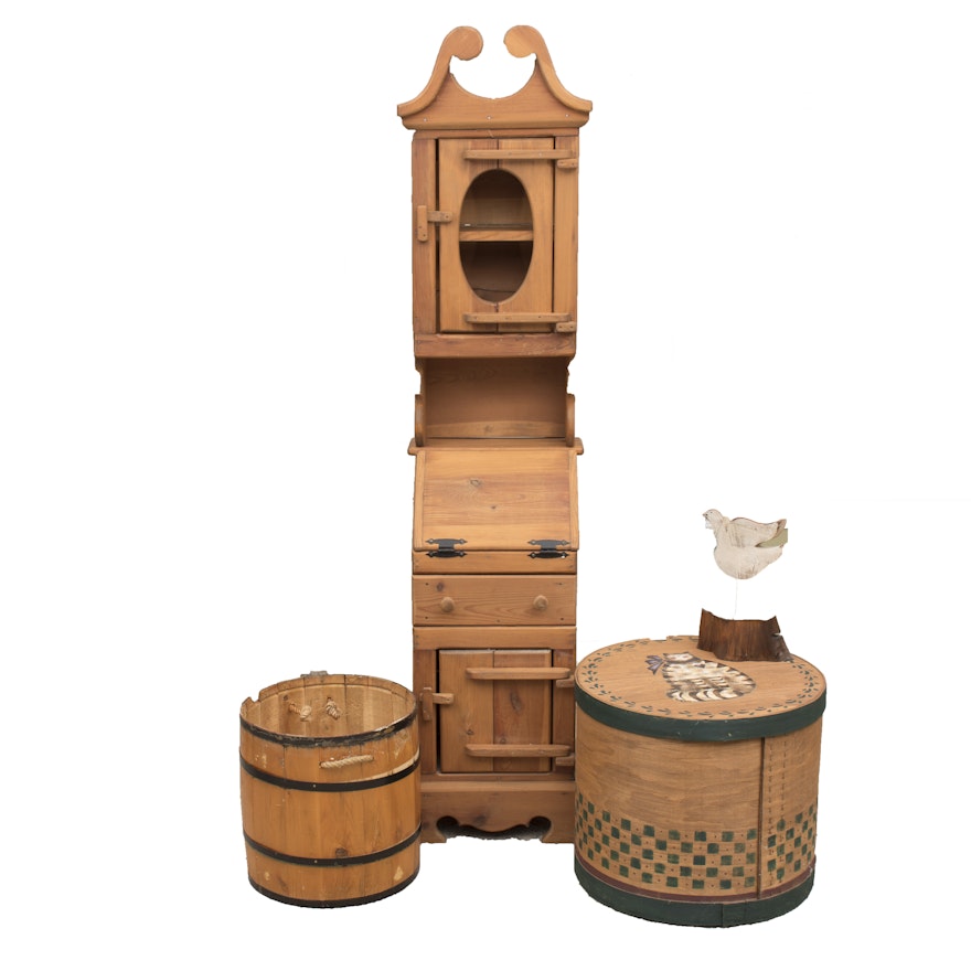 Country Style Cabinet, Barrel Containers and Decor