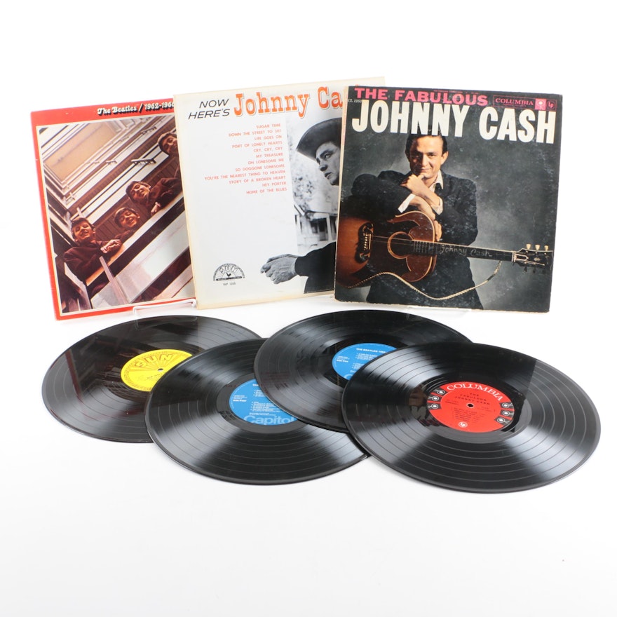 Beatles "1962-1966" "Now Here's Johnny Cash" and "Fabulous Johnny Cash" Records